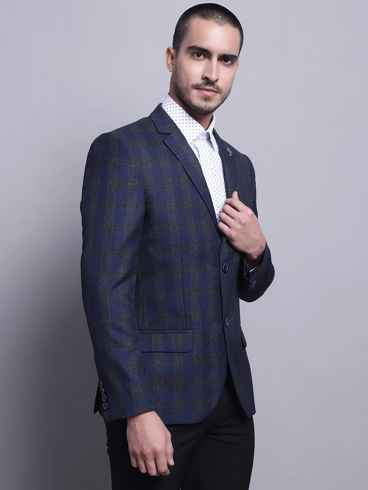 Blazer for Men | Premium Formal Blazer Slim Fit Notched Collar Poly Viscose Fabric Checkered Pattern - Image 4