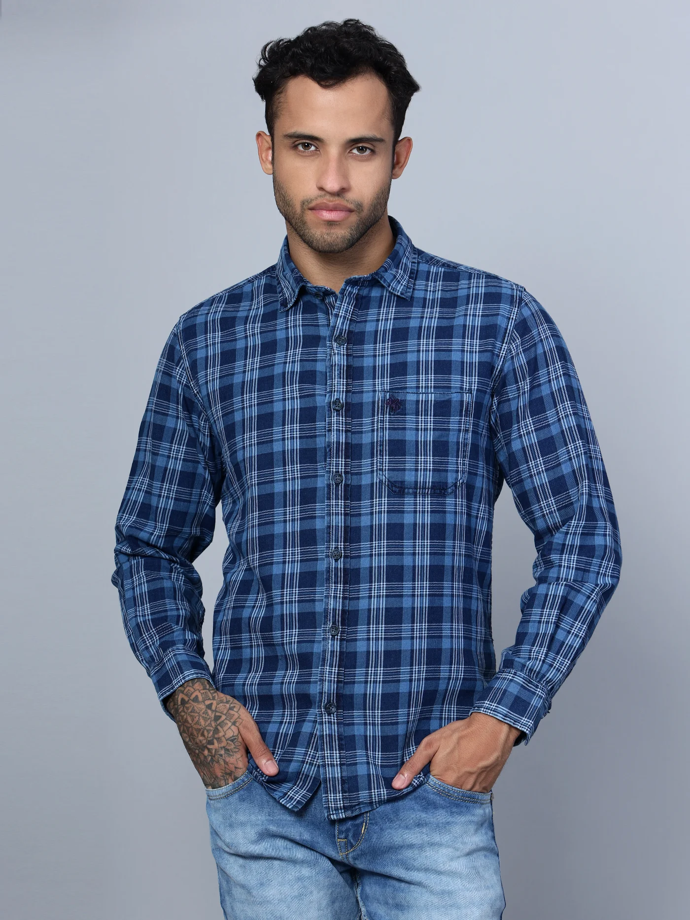Casual Shirt for Men | Breathable & Soft with Color Fastness Regular Fit Spread Collar Neck Cotton Fabric Checkered Pattern - Image 2