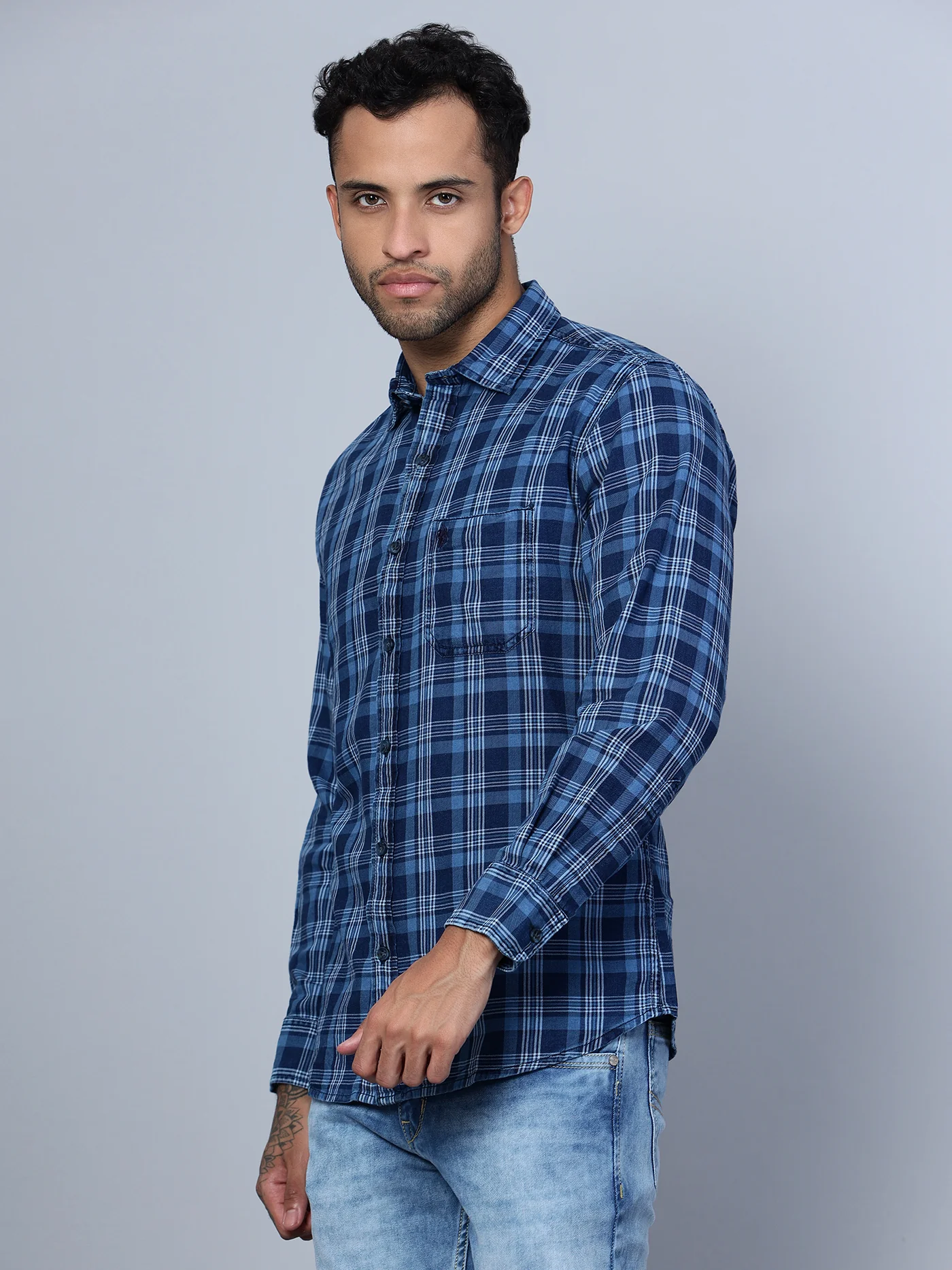 Casual Shirt for Men | Breathable & Soft with Color Fastness Regular Fit Spread Collar Neck Cotton Fabric Checkered Pattern - Image 3