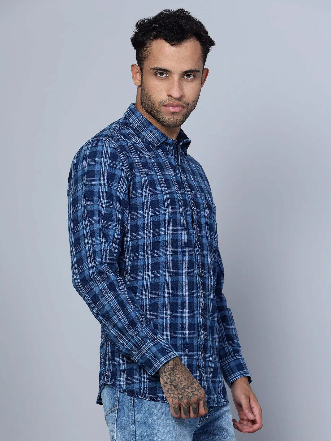 Casual Shirt for Men | Breathable & Soft with Color Fastness Regular Fit Spread Collar Neck Cotton Fabric Checkered Pattern - Image 4