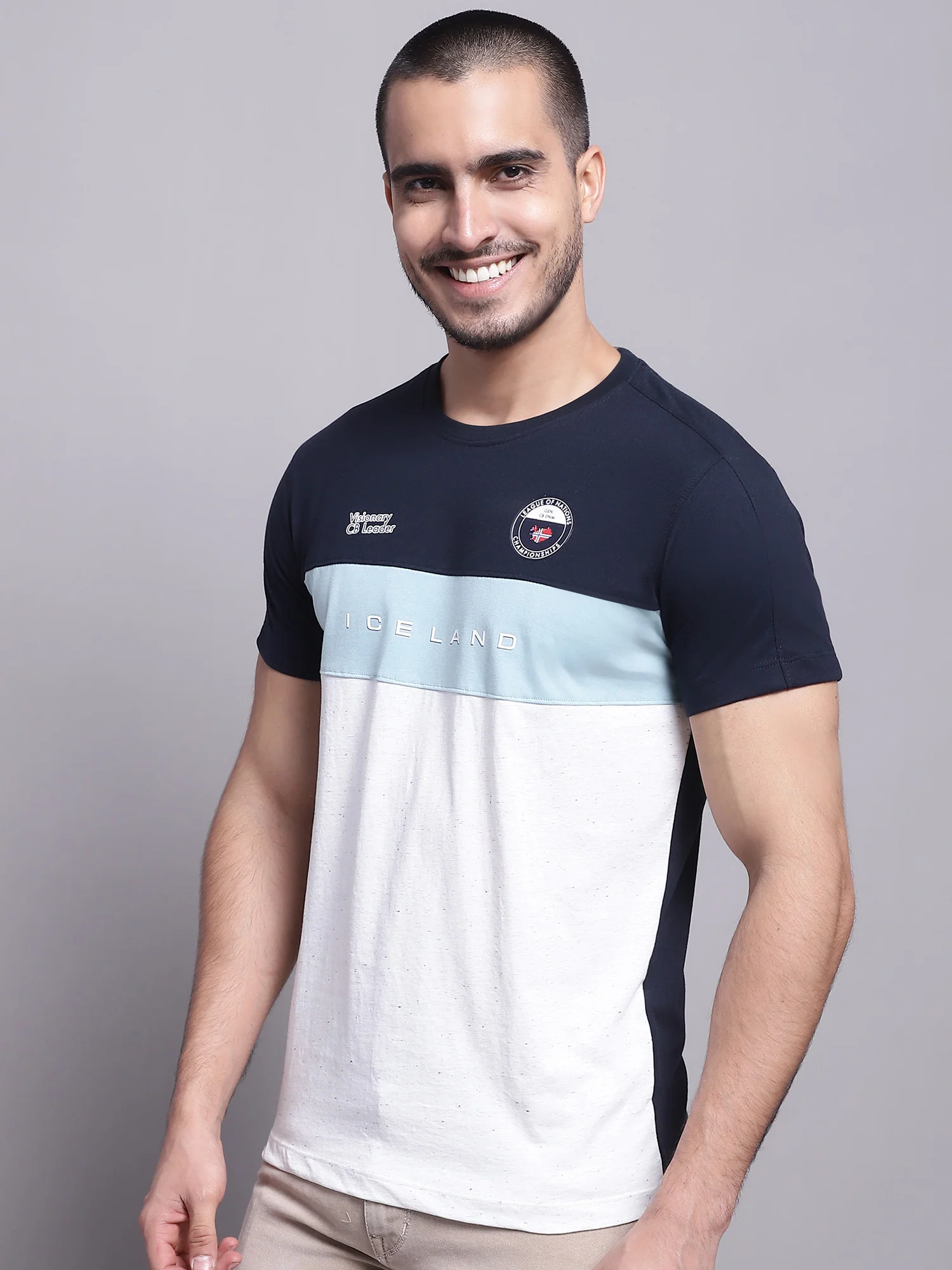 T-Shirt for Men | Breathable & Soft with Color Fastness Regular Fit Round Neck Poly Cotton Fabric Colour Block Pattern - Image 2