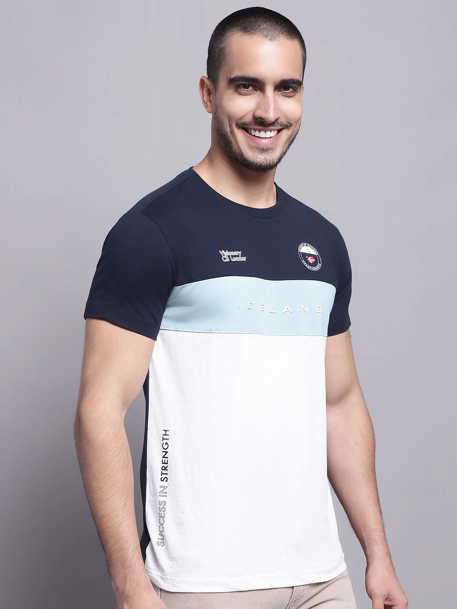 T-Shirt for Men | Breathable & Soft with Color Fastness Regular Fit Round Neck Poly Cotton Fabric Colour Block Pattern - Image 3