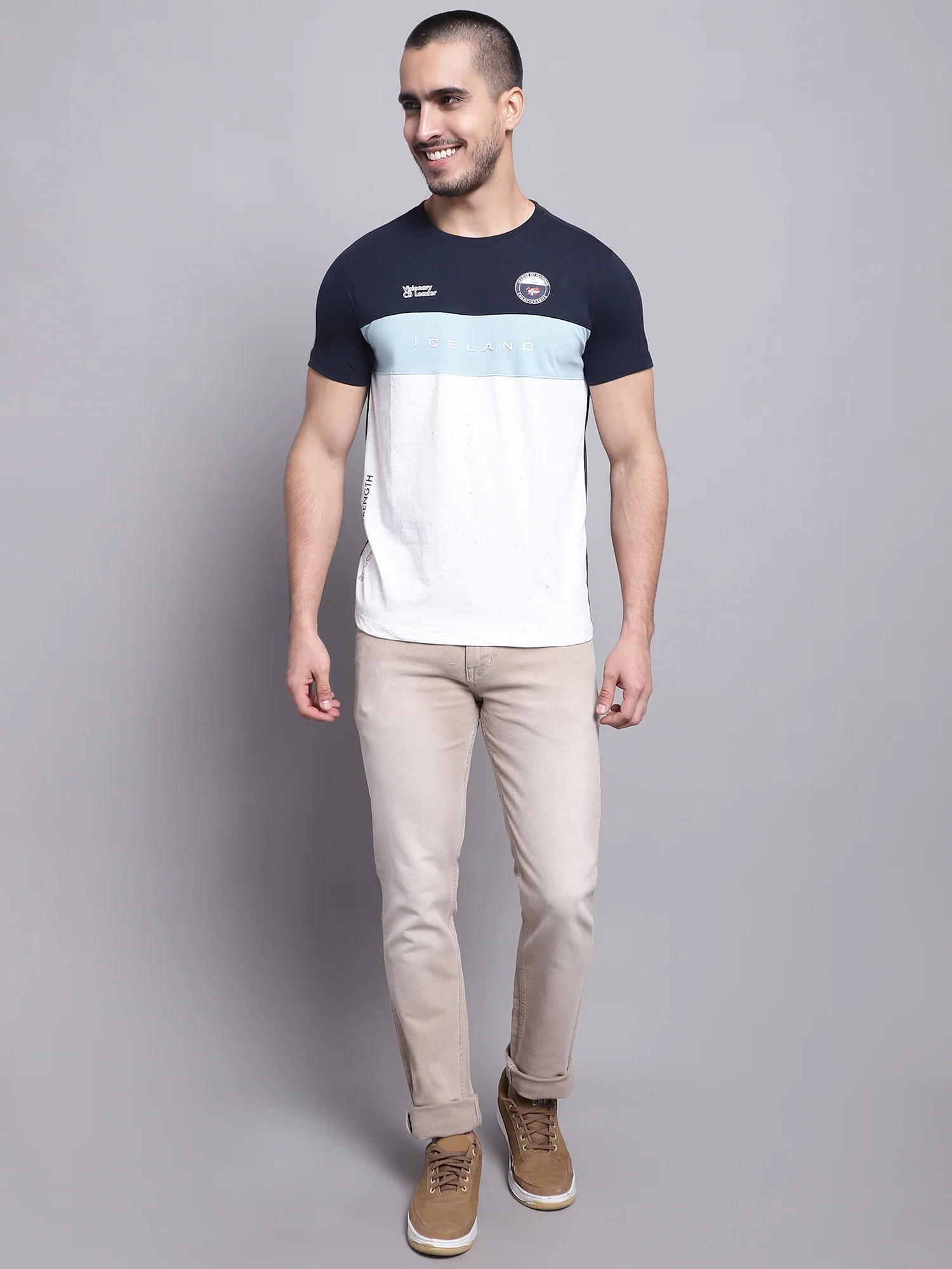 T-Shirt for Men | Breathable & Soft with Color Fastness Regular Fit Round Neck Poly Cotton Fabric Colour Block Pattern - Image 4