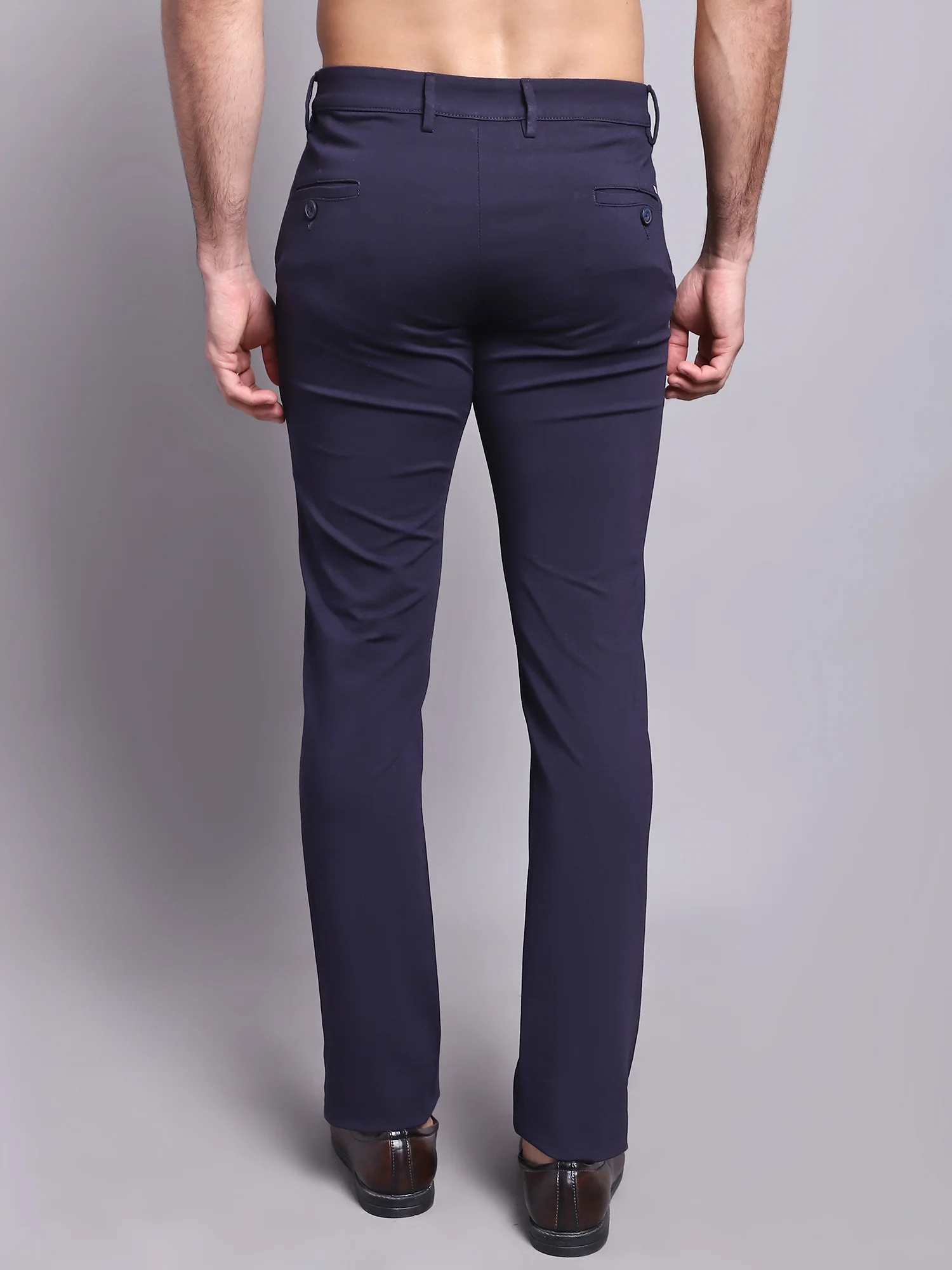 Men's Casual Flat front Navy Blue  Trousers - Image 2