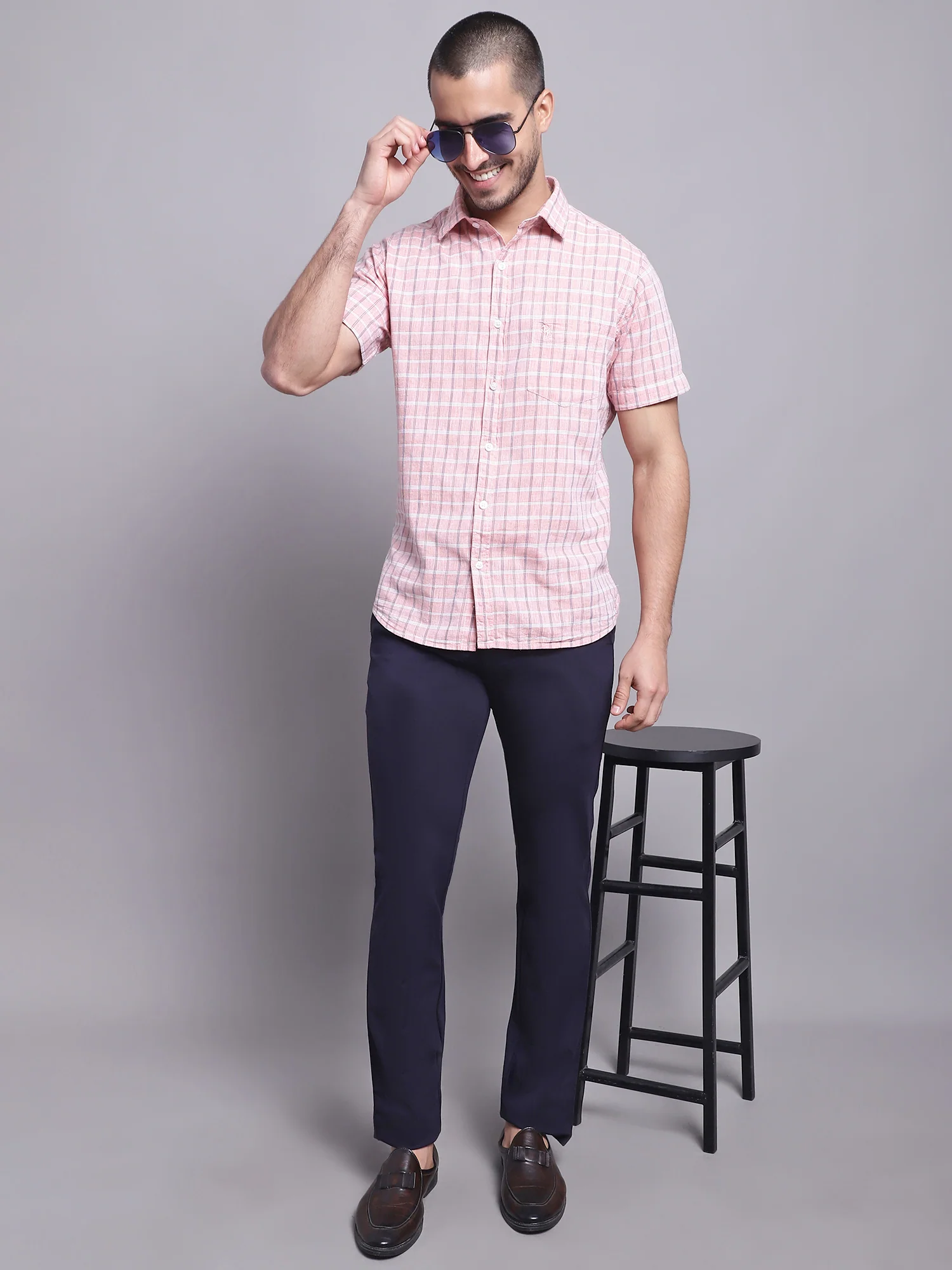 Men's Casual Flat front Navy Blue  Trousers - Image 5