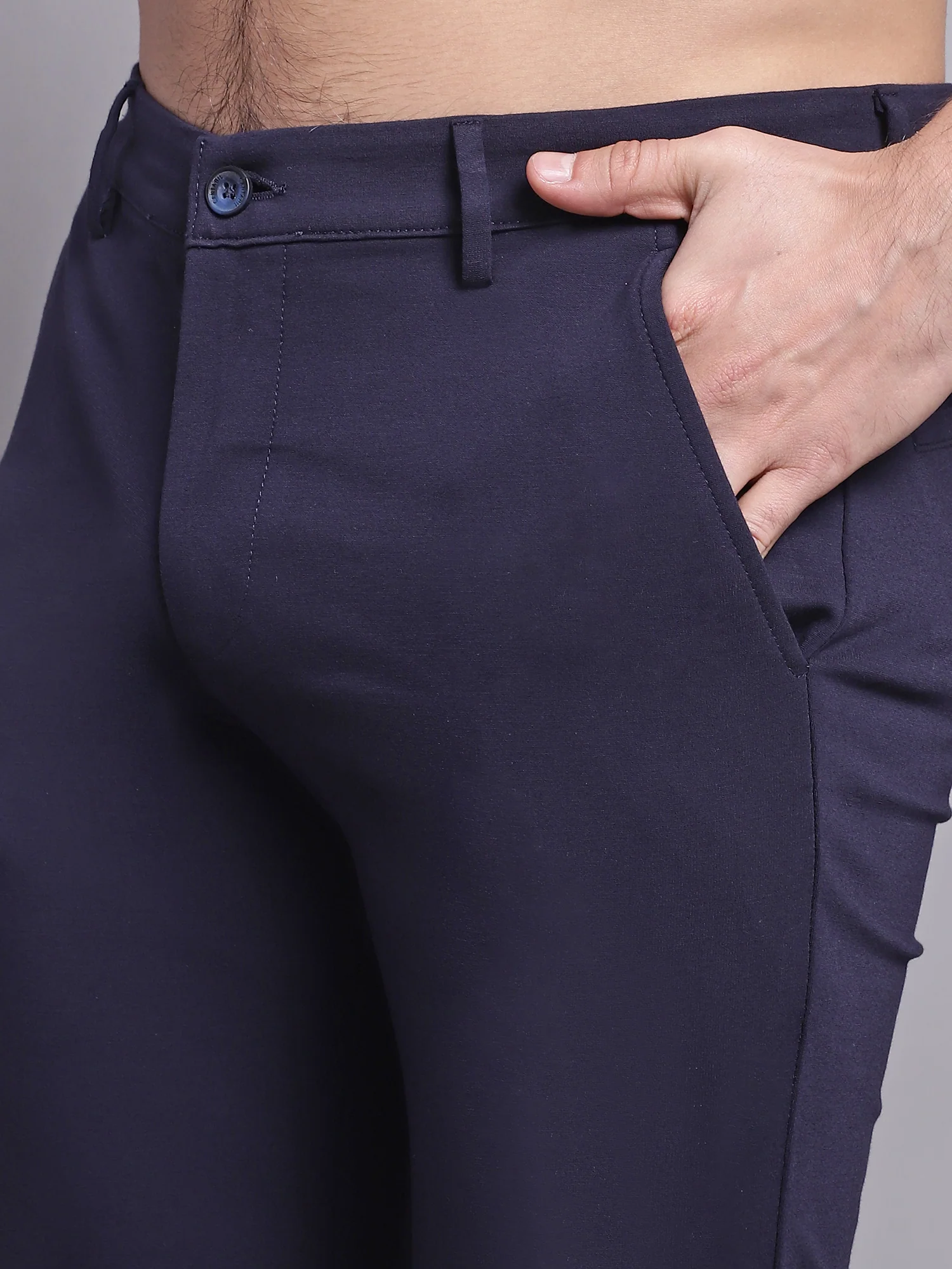 Men's Casual Flat front Navy Blue  Trousers - Image 6