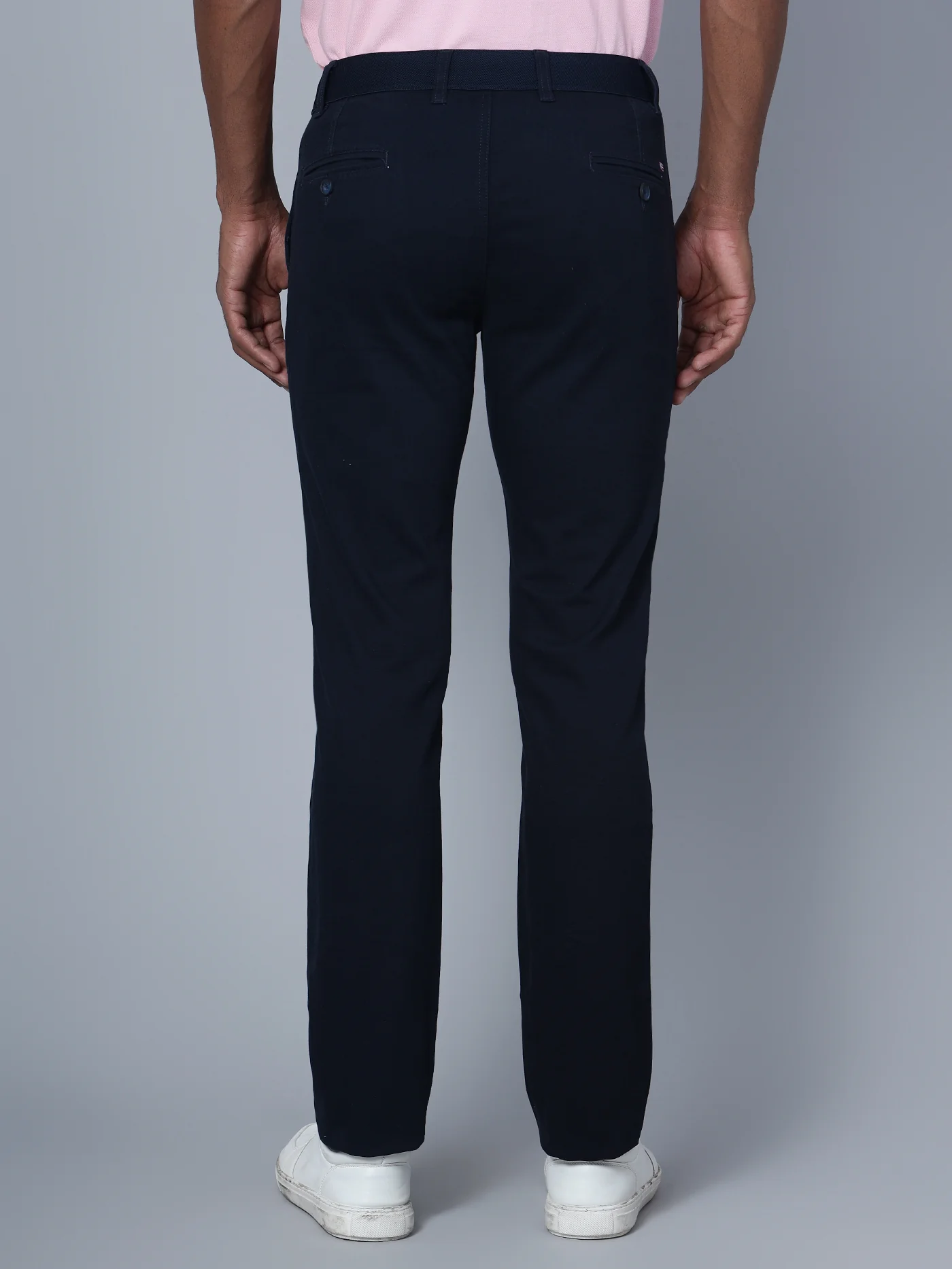 Men's Casual Flat front Navy Blue Trousers - Image 3