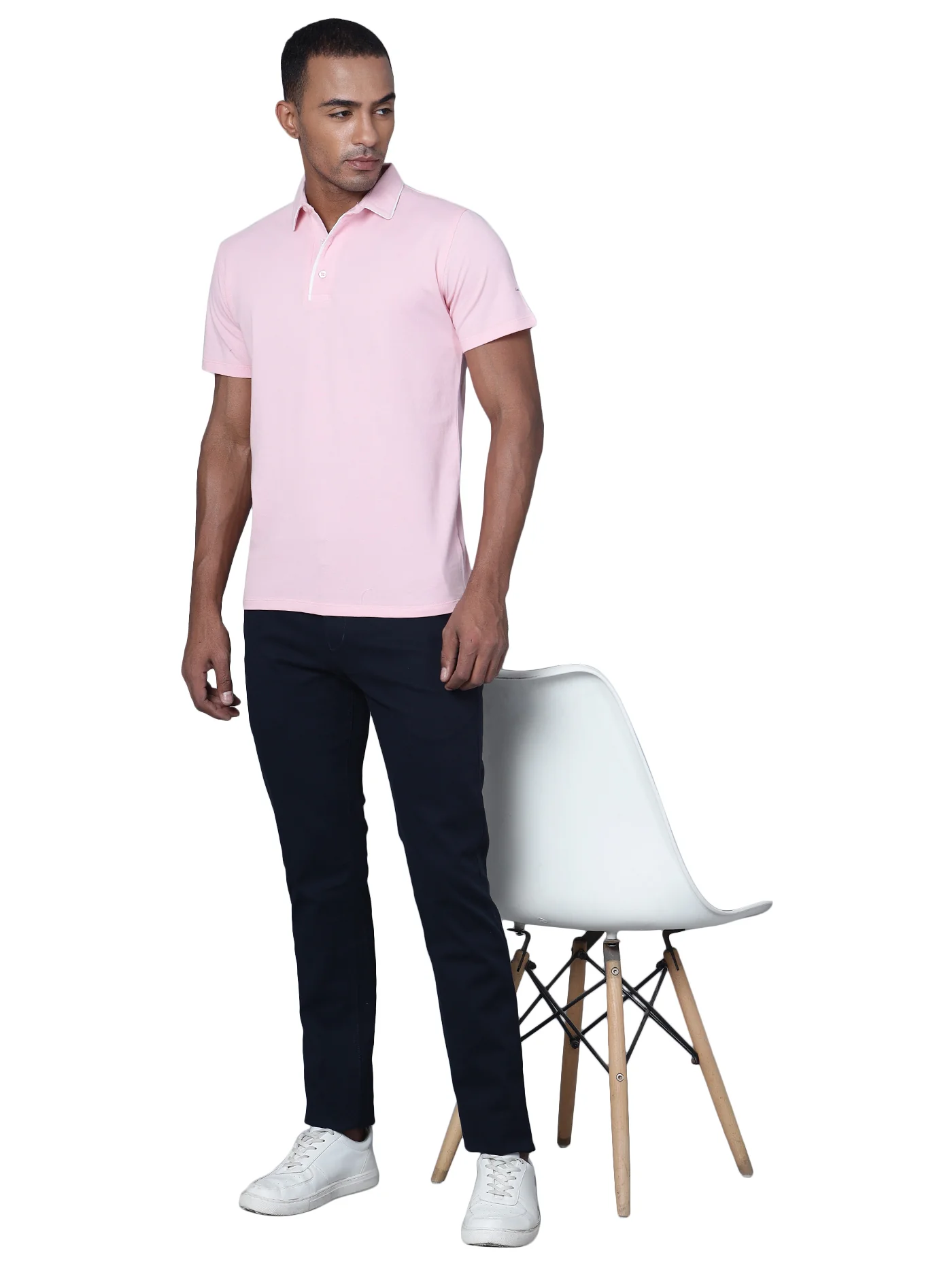 Men's Casual Flat front Navy Blue Trousers - Image 6