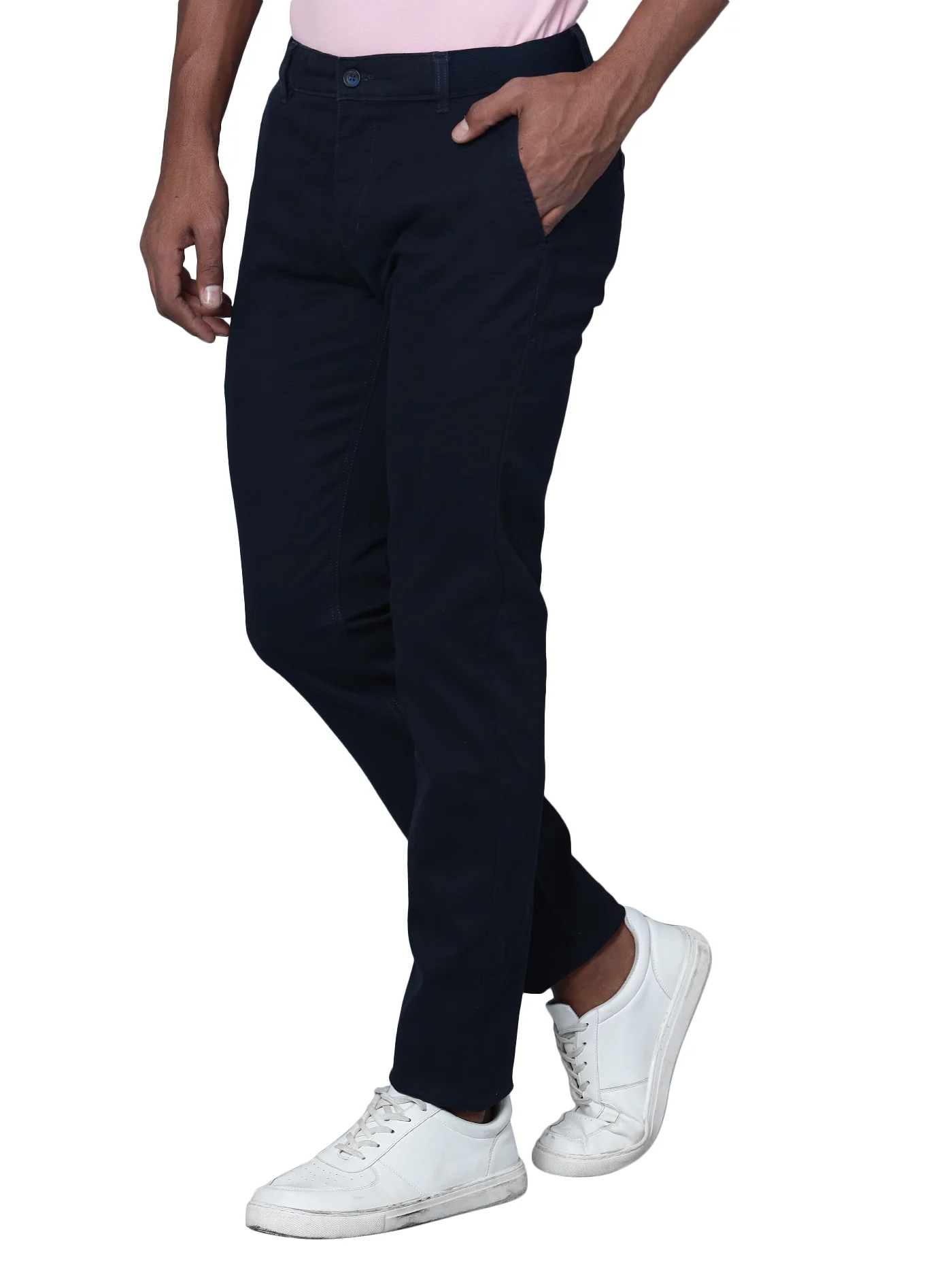 Men's Casual Flat front Navy Blue Trousers - Image 7