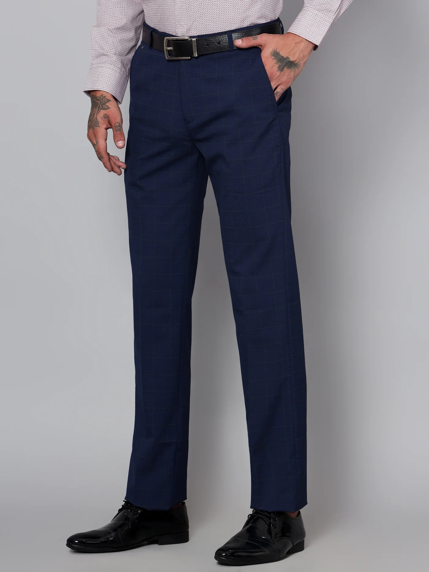 Formal Trouser for Men | Breathable & Soft with Color Fastness Regular Fit Poly Viscose Fabric Checkered Pattern Hook & Eye Closure - Image 2