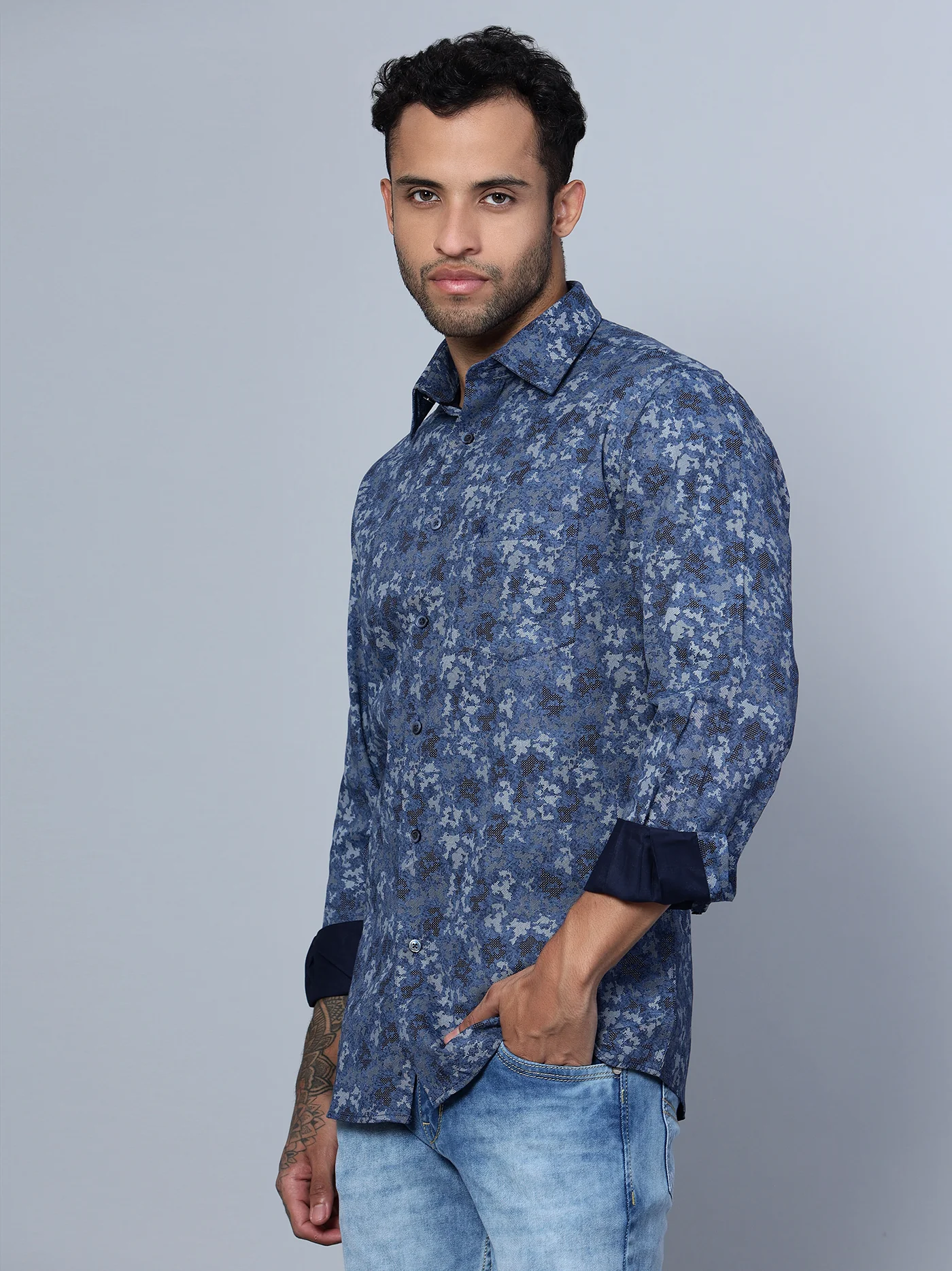 Formal Shirt for Men l Breathable & Soft with Color Fastness Regular Fit Spread Collar Neck Cotton Fabric Printed Pattern - Image 3