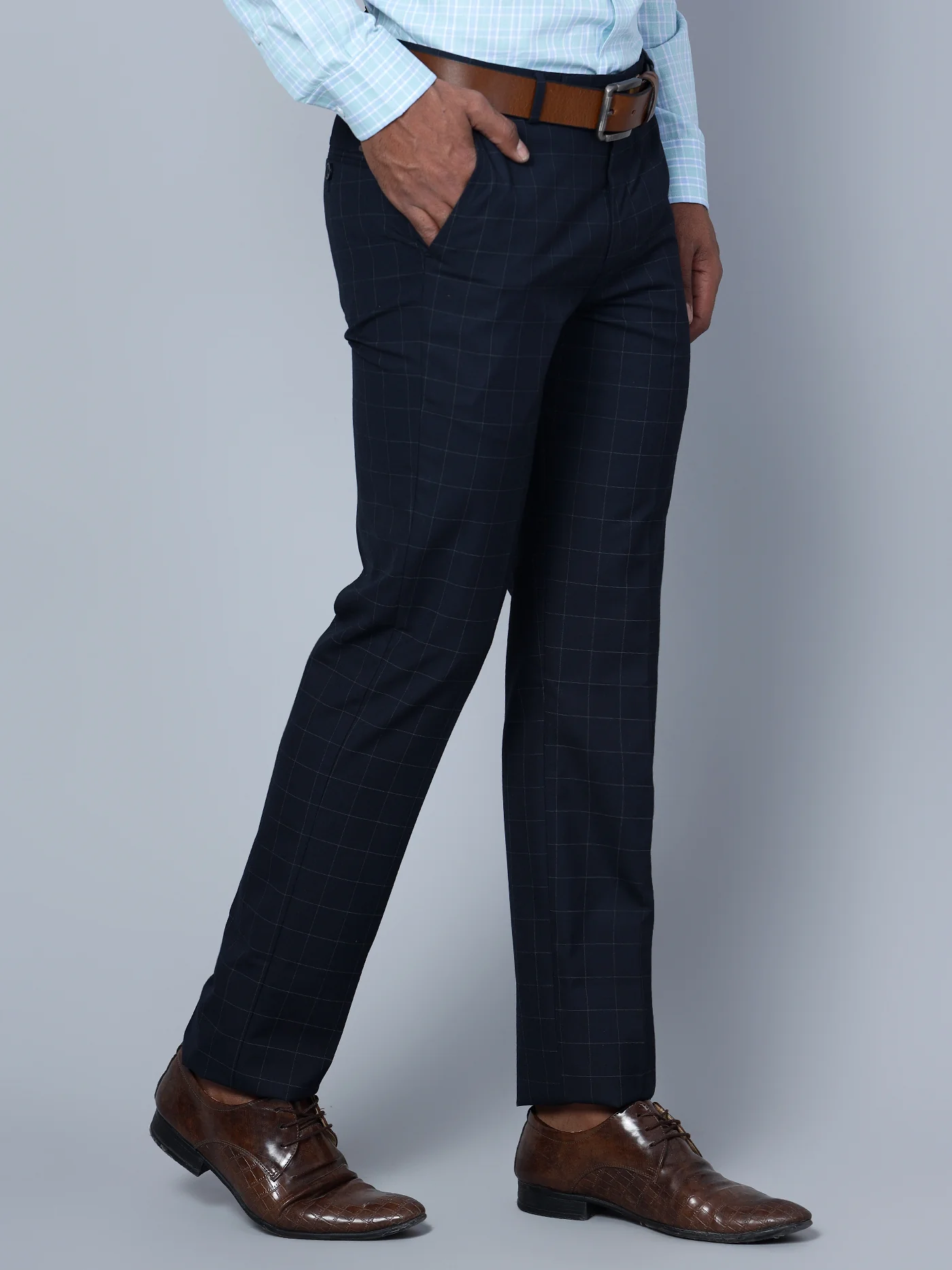 Formal Trouser for Men | Breathable & Soft with Color Fastness Regular Fit Lycra Fabric Checkered Pattern Hook & Eye Closure - Image 2