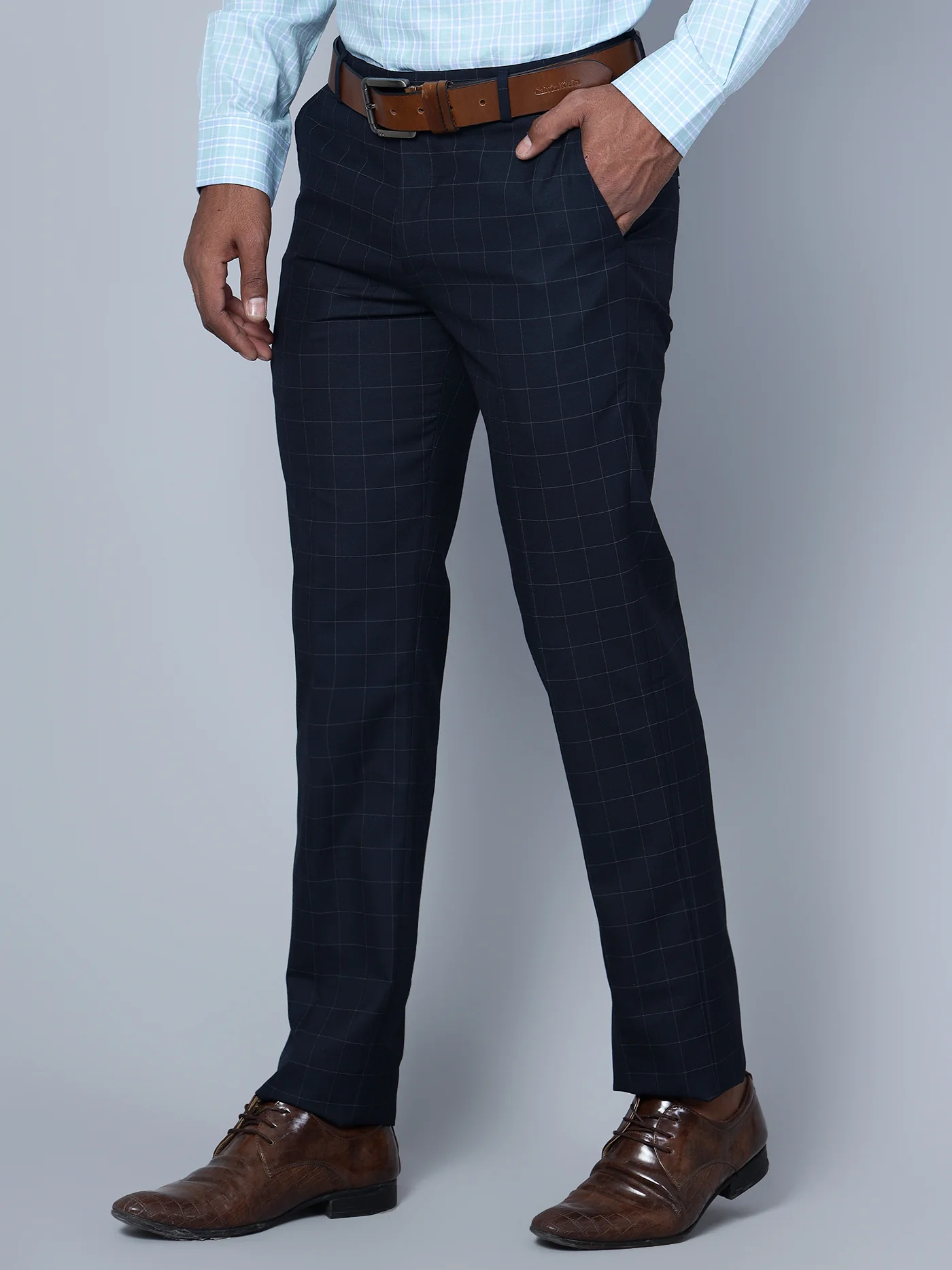 Formal Trouser for Men | Breathable & Soft with Color Fastness Regular Fit Lycra Fabric Checkered Pattern Hook & Eye Closure - Image 3