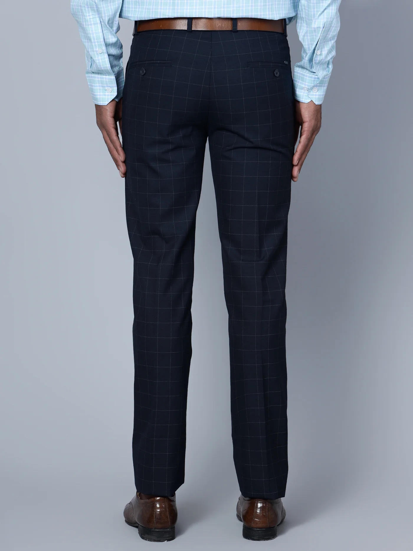 Formal Trouser for Men | Breathable & Soft with Color Fastness Regular Fit Lycra Fabric Checkered Pattern Hook & Eye Closure - Image 4