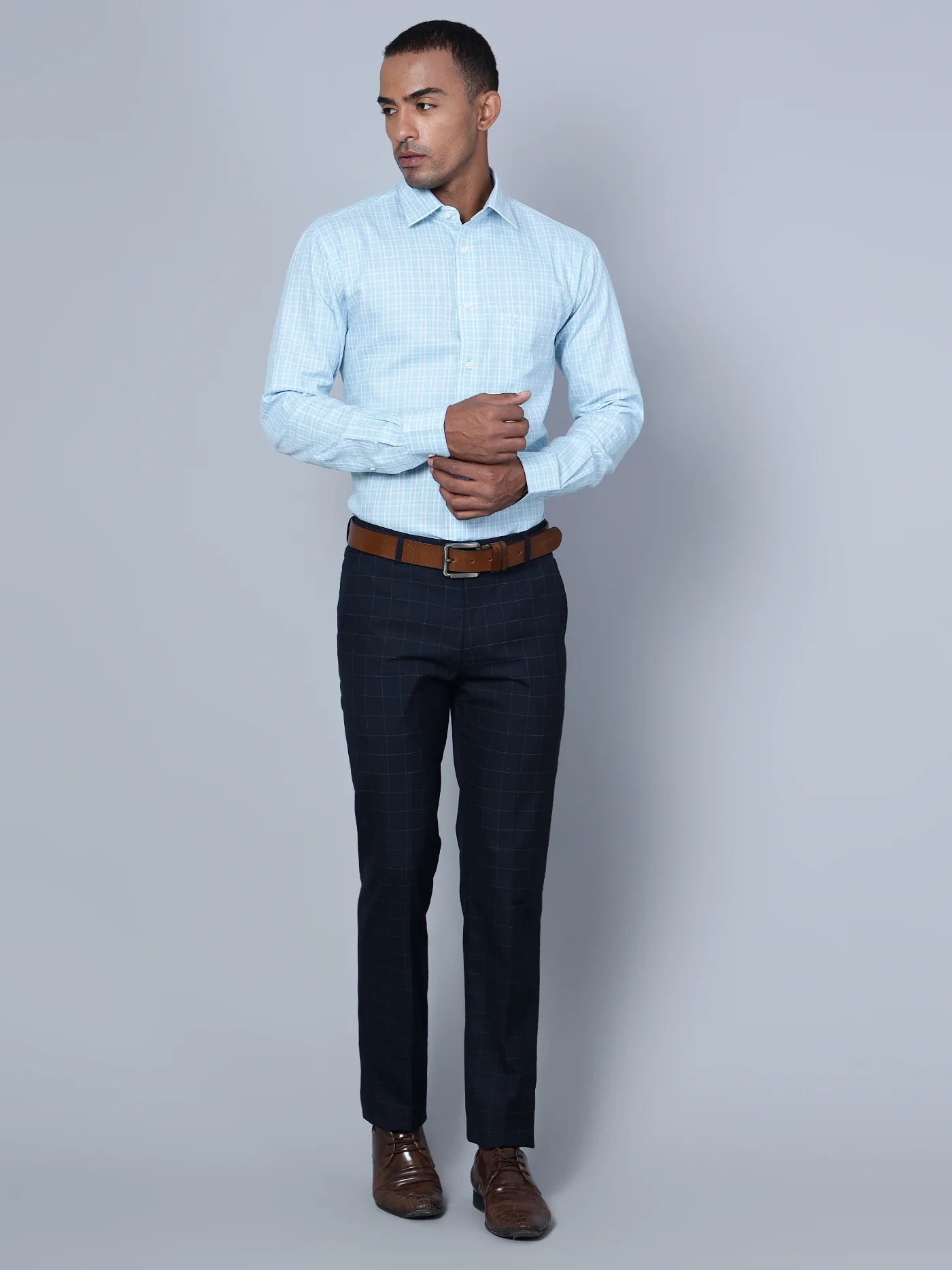 Formal Trouser for Men | Breathable & Soft with Color Fastness Regular Fit Lycra Fabric Checkered Pattern Hook & Eye Closure - Image 6