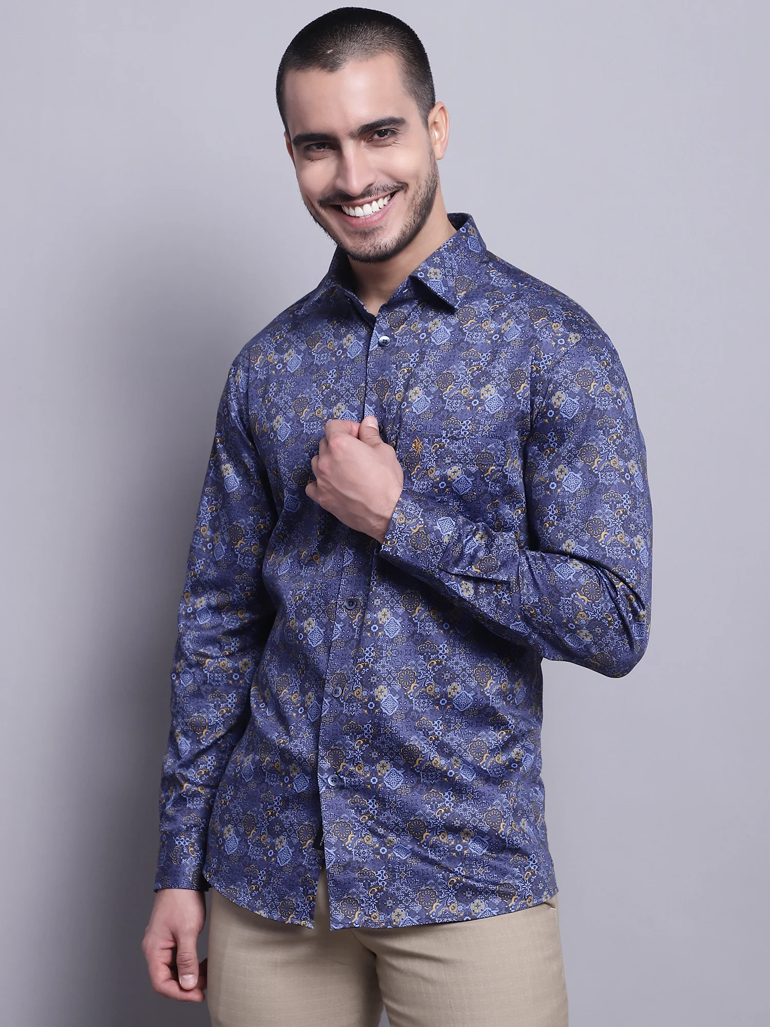 Formal Shirt for Men l Breathable & Soft with Color Fastness Regular Fit Spread Collar Neck Cotton Fabric Printed Pattern - Image 3