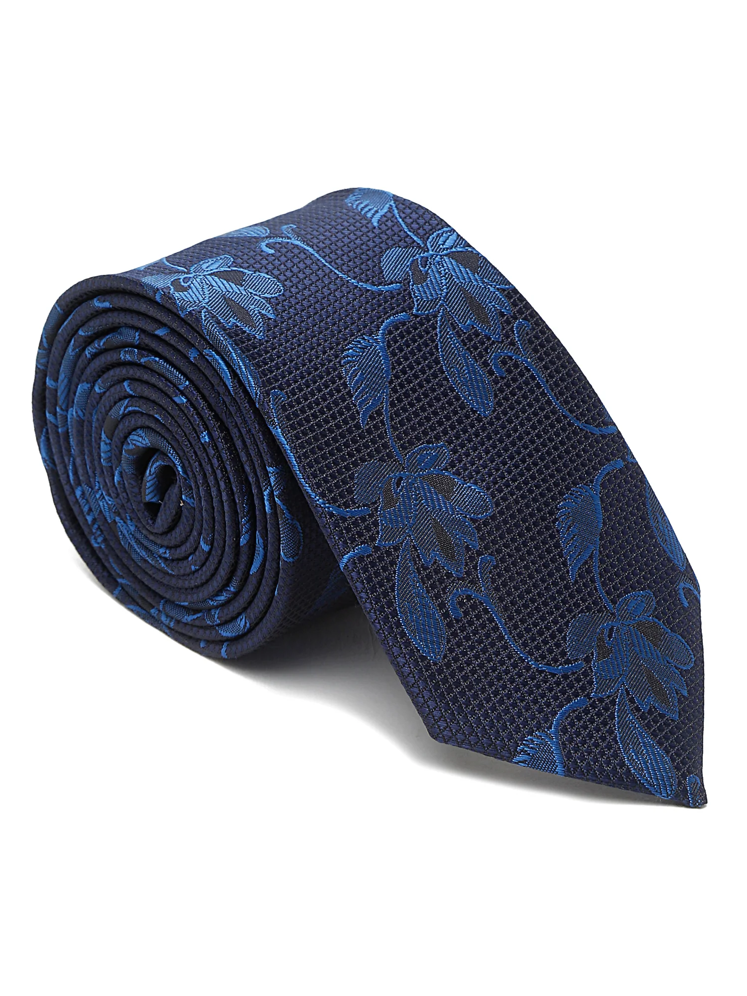 Men's Navy Blue Fashion Floral Pattern Tie Set - Image 2