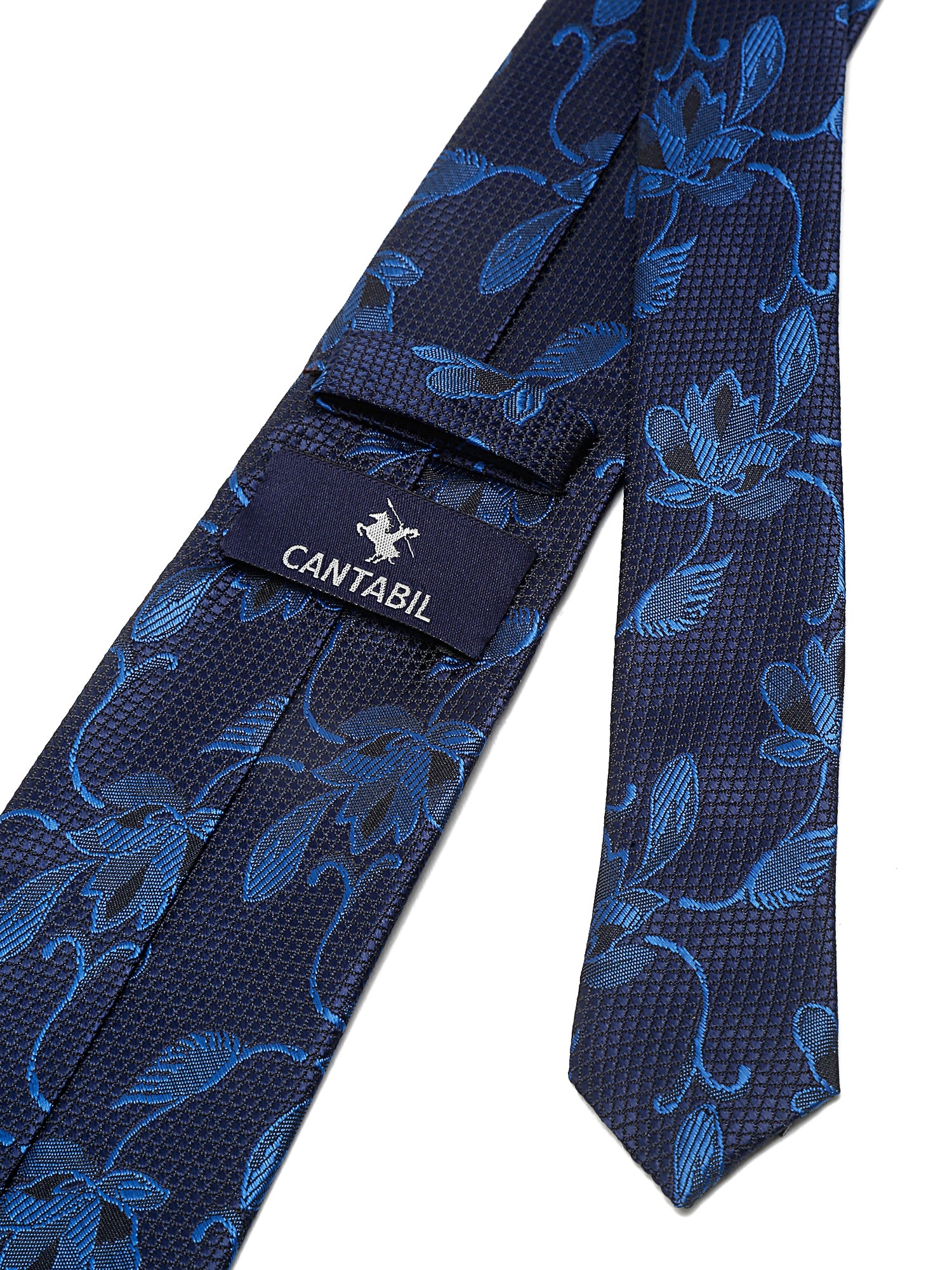 Men's Navy Blue Fashion Floral Pattern Tie Set - Image 4