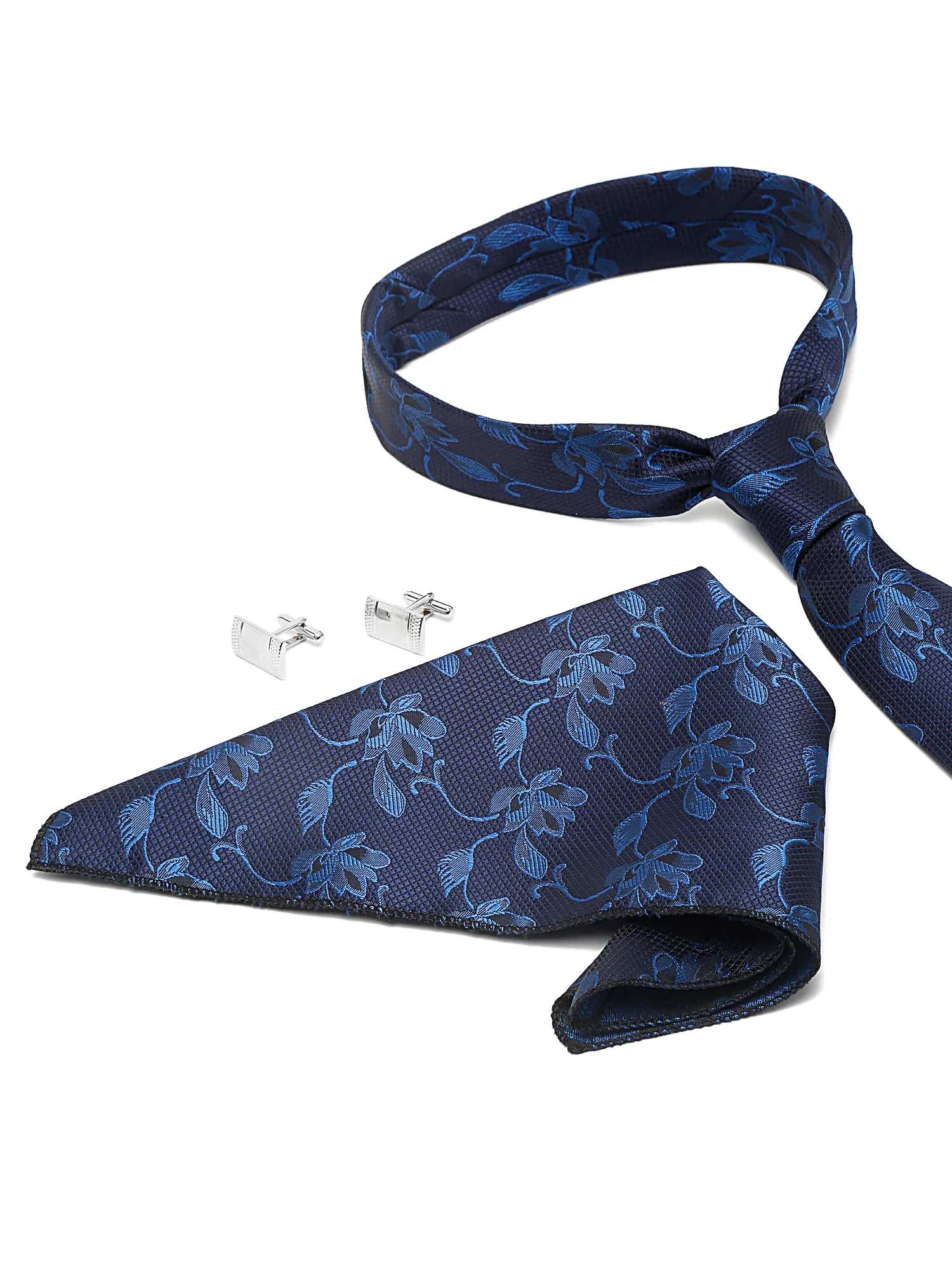 Men's Navy Blue Fashion Floral Pattern Tie Set - Image 5