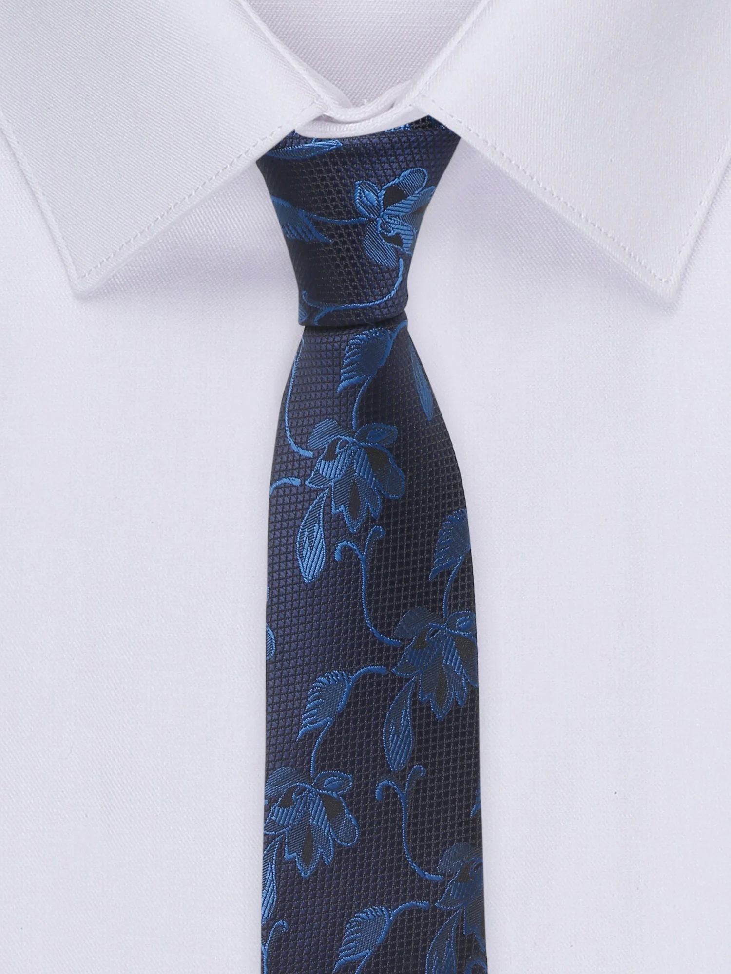 Men's Navy Blue Fashion Floral Pattern Tie Set - Image 6