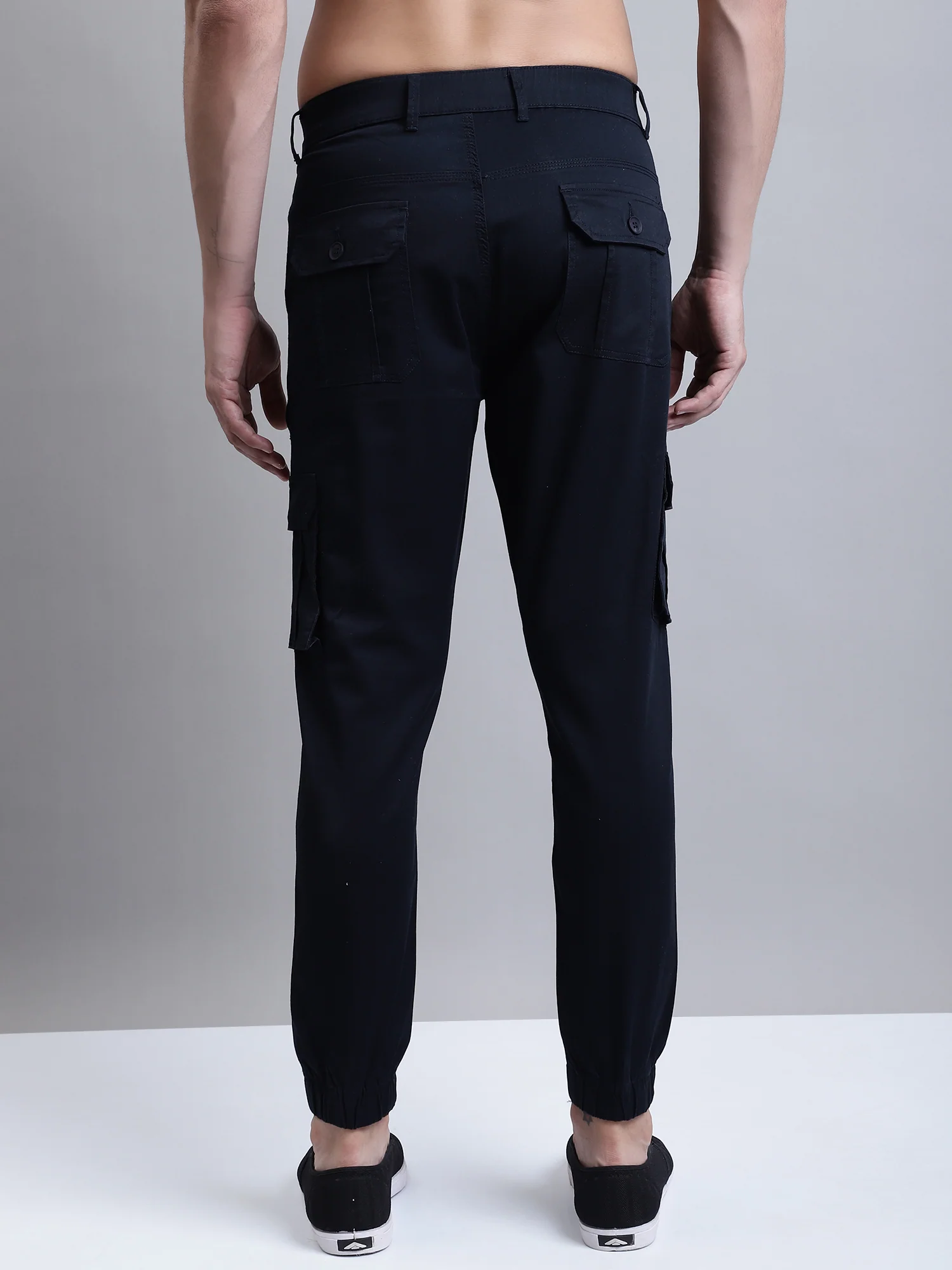 Men Navy Blue Solid Casual Cargo - Image 4
