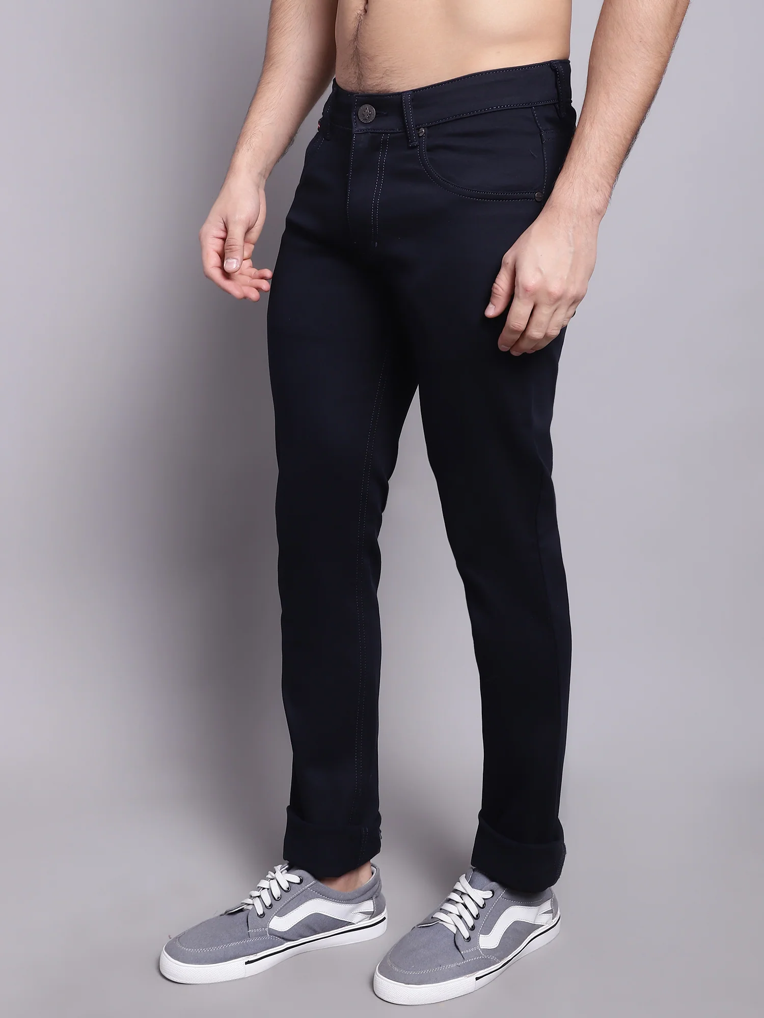 Denim Jeans for Men l Breathable & Soft with Color Fastness Ultra Narrow Fit Cotton Fabric Solid Pattern Button Closure - Image 3