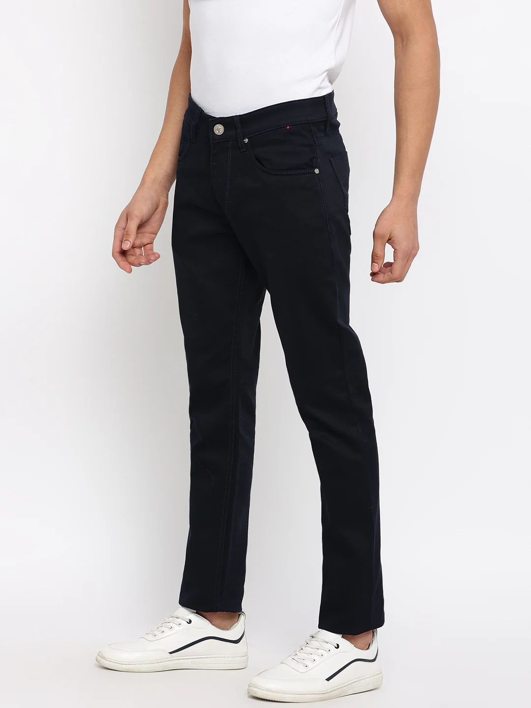 Men's Casual Flat front Navy Blue  Trousers - Image 2