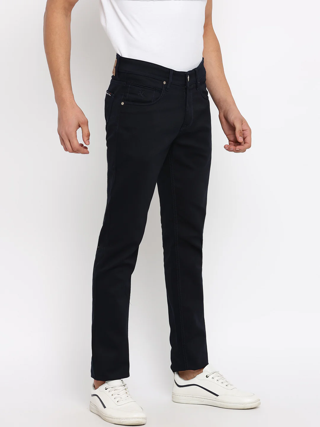 Men's Casual Flat front Navy Blue  Trousers - Image 3