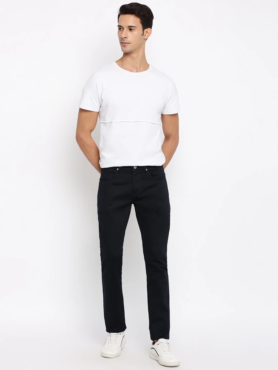 Men's Casual Flat front Navy Blue  Trousers - Image 5