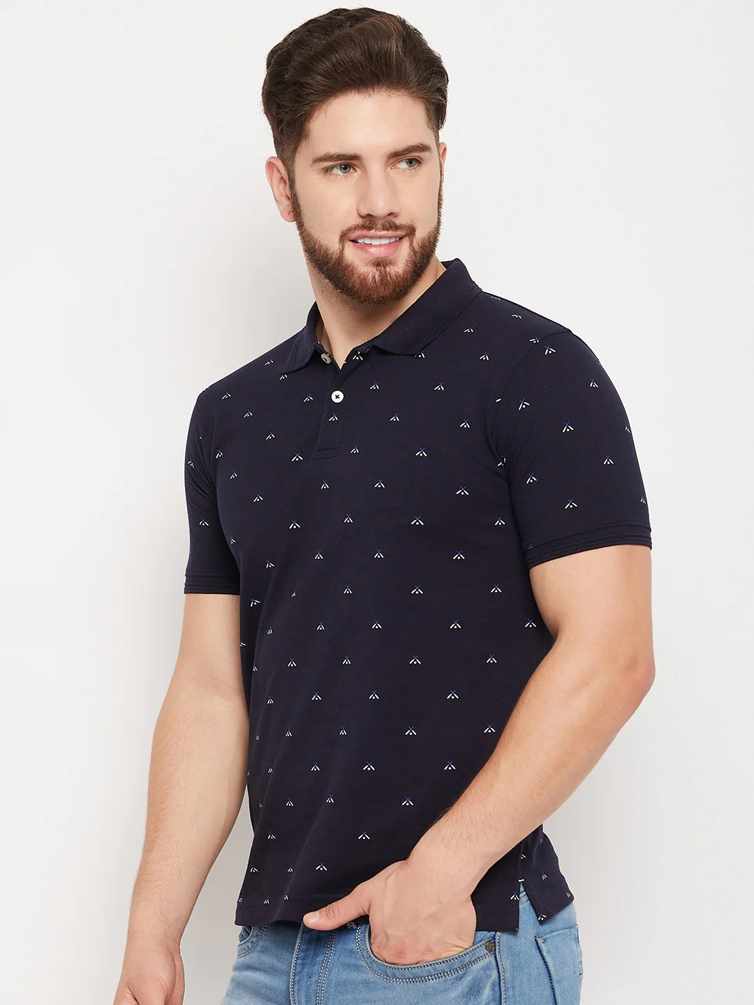 T-Shirt for Men | Breathable & Soft with Color Fastness Regular Fit Polo Neck Poly Cotton Fabric Printed Pattern - Image 3