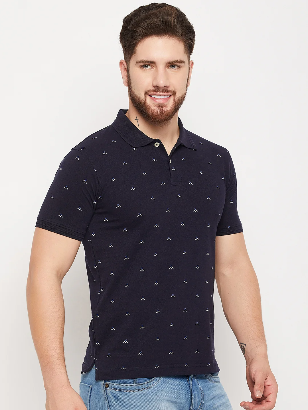 T-Shirt for Men | Breathable & Soft with Color Fastness Regular Fit Polo Neck Poly Cotton Fabric Printed Pattern - Image 4