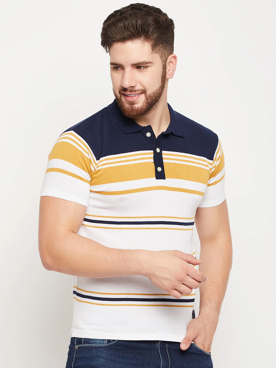 T-Shirt for Men | Breathable & Soft with Color Fastness Regular Fit Polo Neck Cotton Fabric Striped Pattern - Image 4