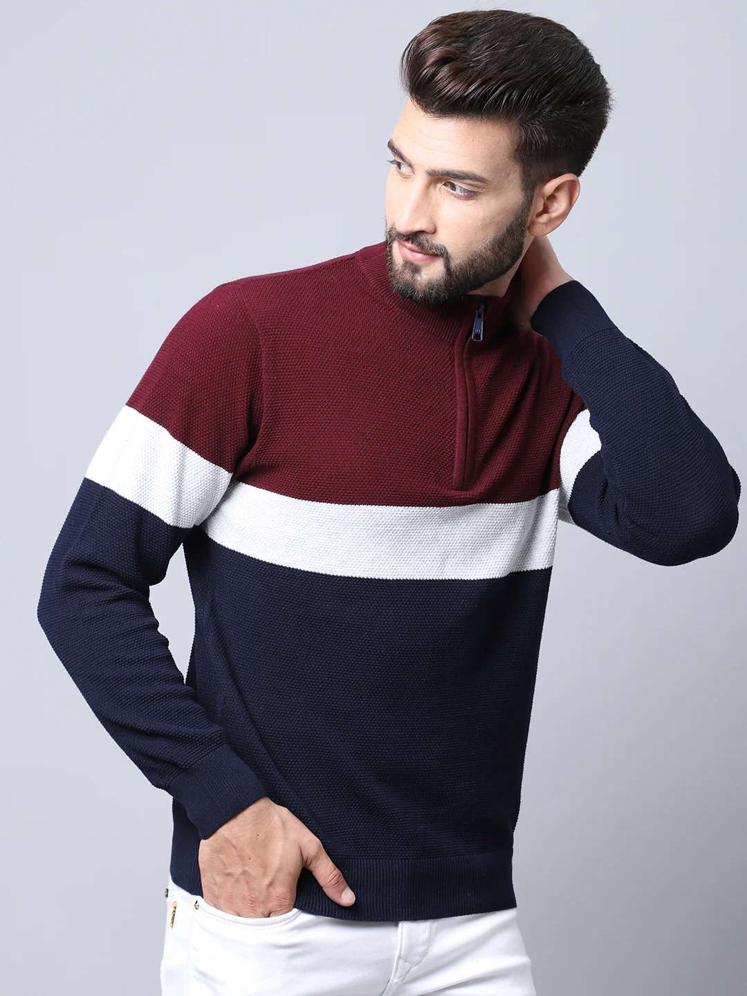 Men Navy Pullover Sweater - Image 4