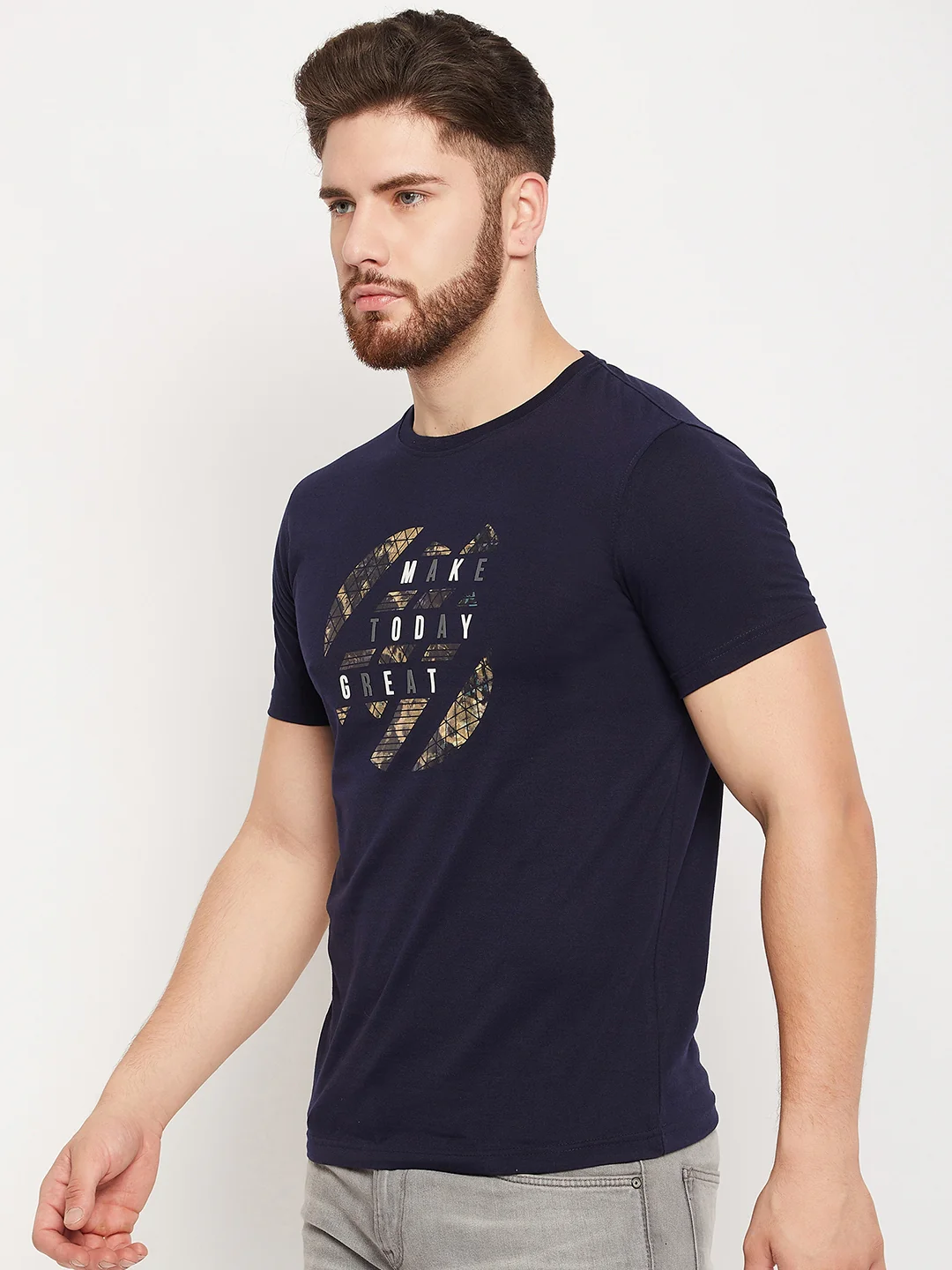 T-Shirt for Men | Breathable & Soft with Color Fastness Regular Fit Round Neck Poly Cotton Fabric Printed Pattern - Image 3