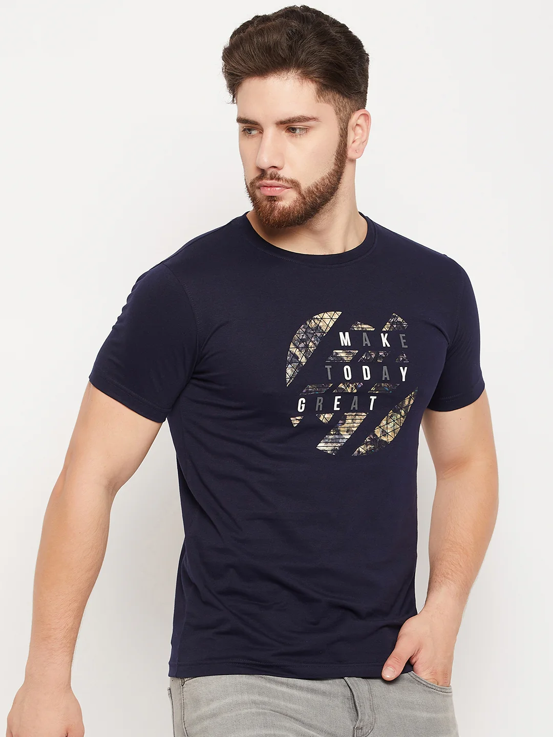 T-Shirt for Men | Breathable & Soft with Color Fastness Regular Fit Round Neck Poly Cotton Fabric Printed Pattern - Image 4