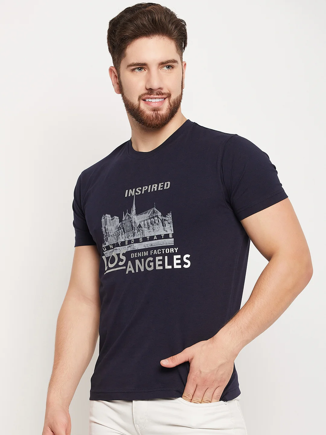 T-Shirt for Men | Breathable & Soft with Color Fastness Regular Fit Round Neck Cotton Blend Fabric Printed Pattern - Image 3