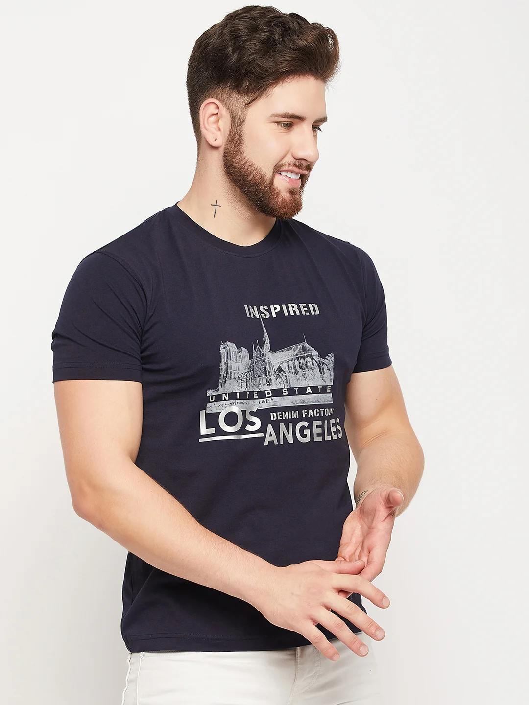 T-Shirt for Men | Breathable & Soft with Color Fastness Regular Fit Round Neck Cotton Blend Fabric Printed Pattern - Image 4