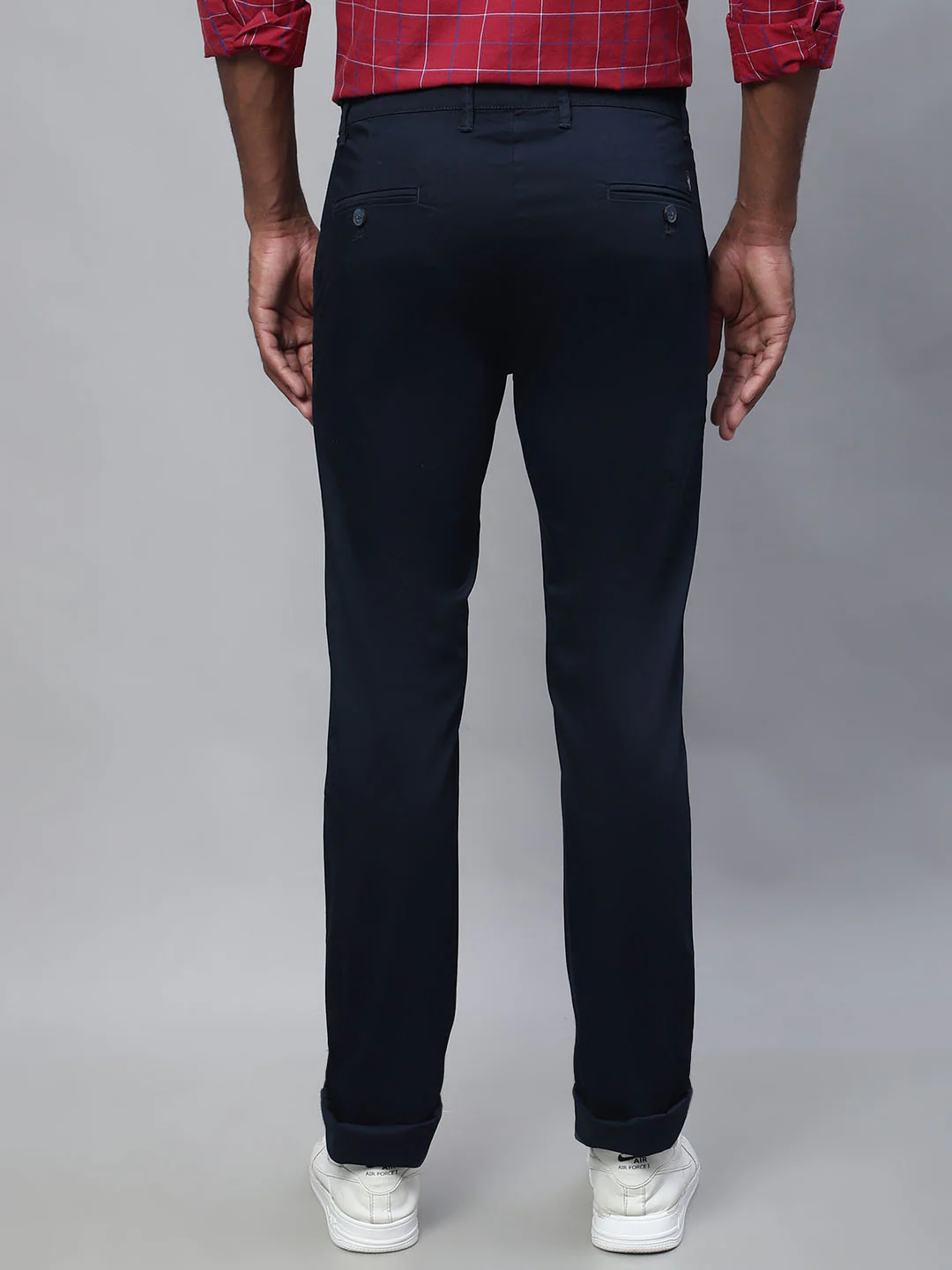 Men's Casual Flat front Navy Blue  Trousers - Image 2