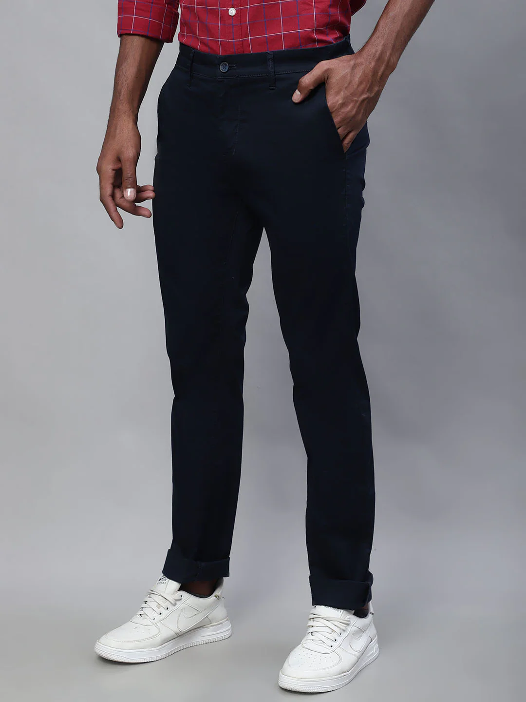 Men's Casual Flat front Navy Blue  Trousers - Image 3