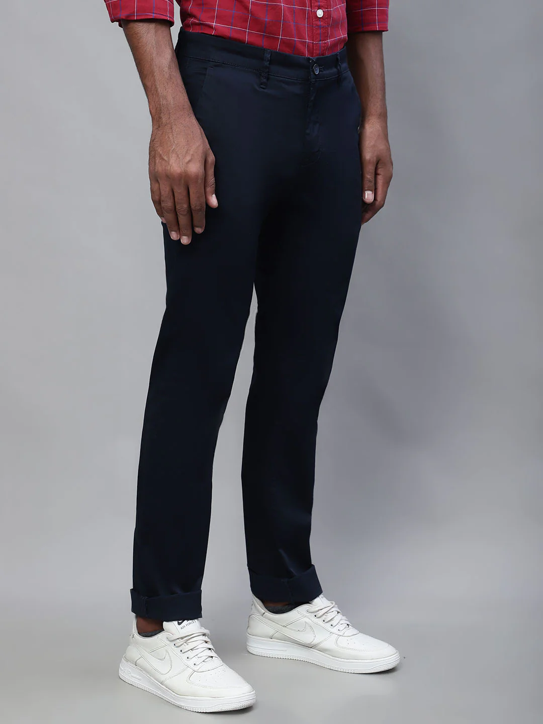 Men's Casual Flat front Navy Blue  Trousers - Image 4