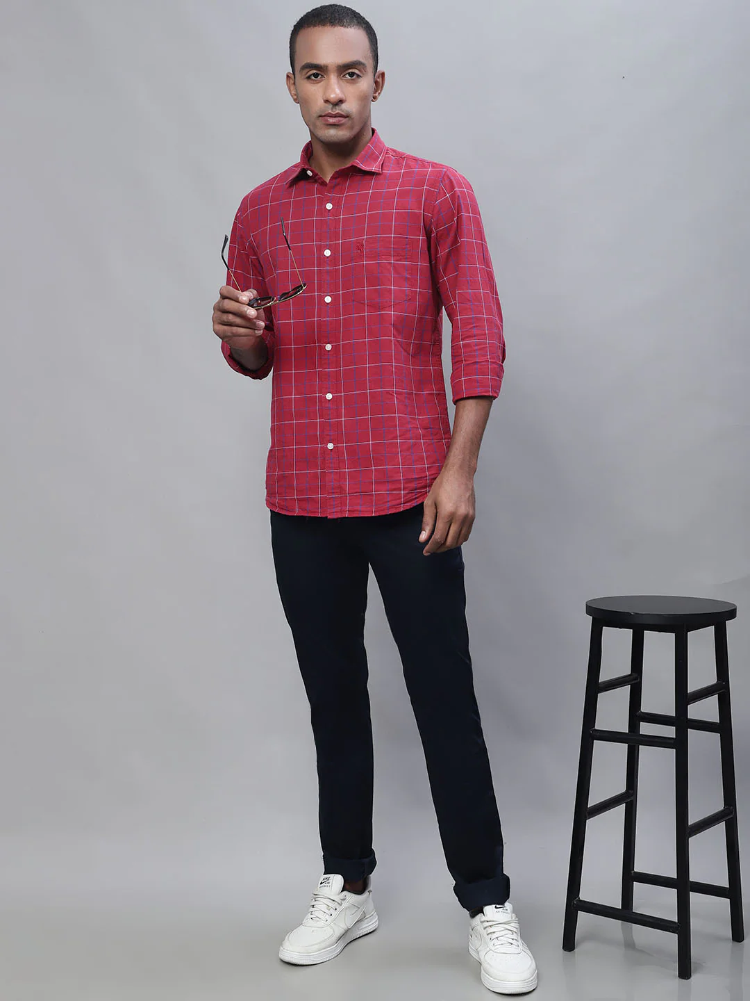 Men's Casual Flat front Navy Blue  Trousers - Image 5