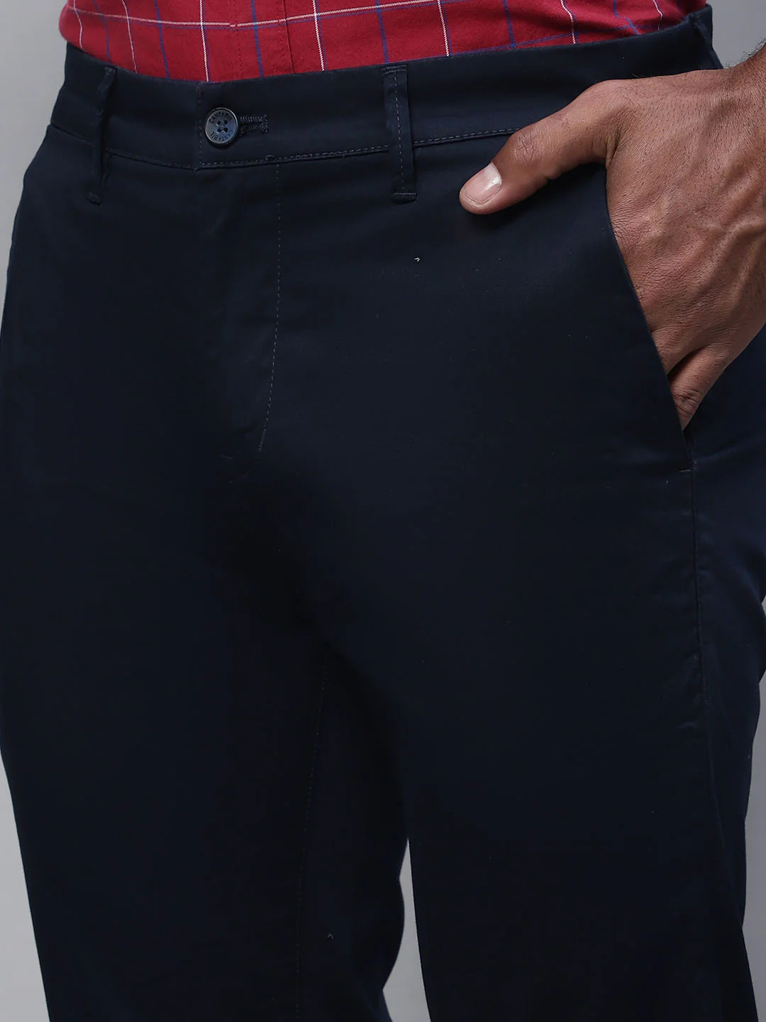 Men's Casual Flat front Navy Blue  Trousers - Image 6