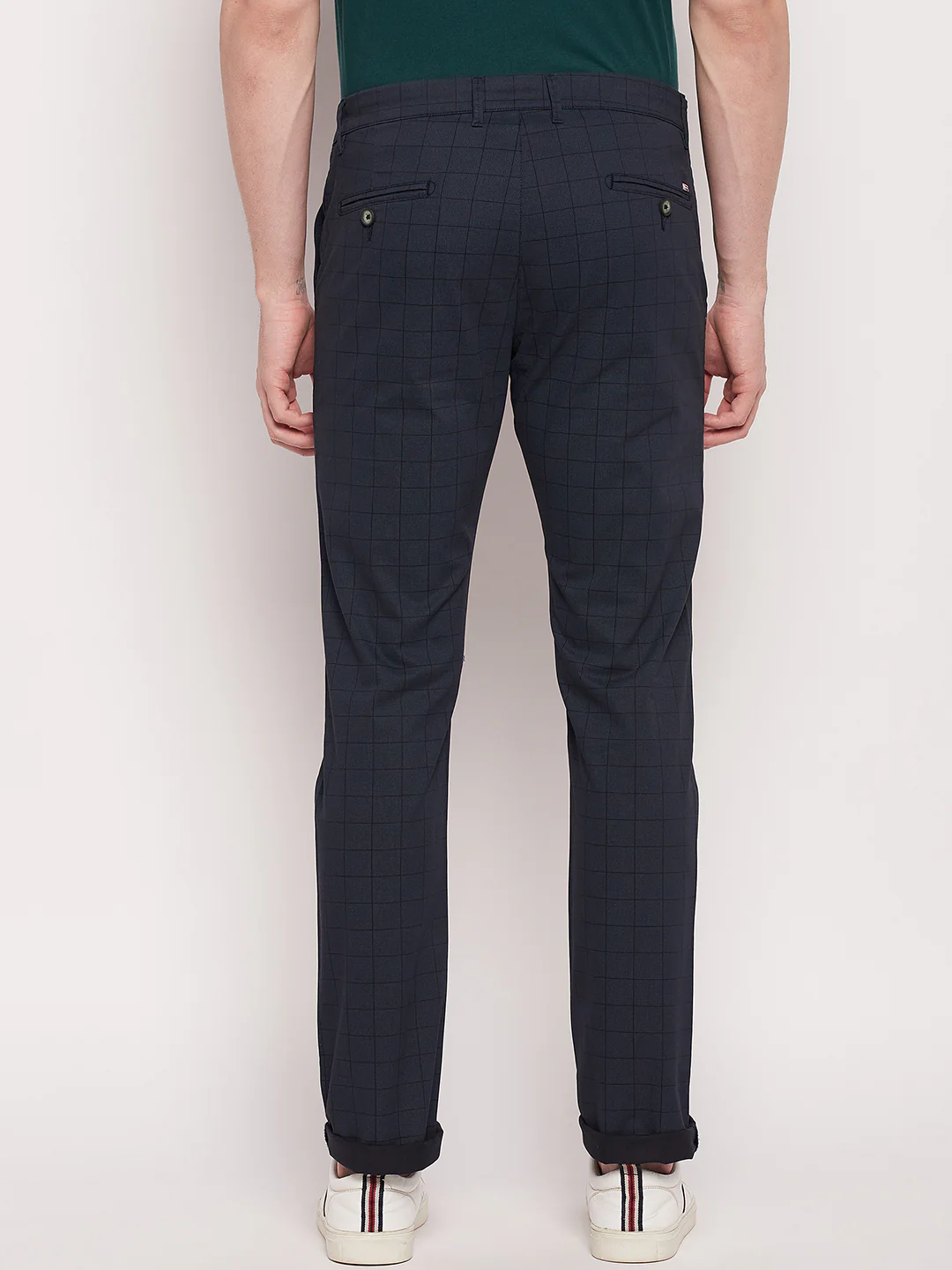 Men's Casual Flat front Navy Blue Checks Trousers - Image 5