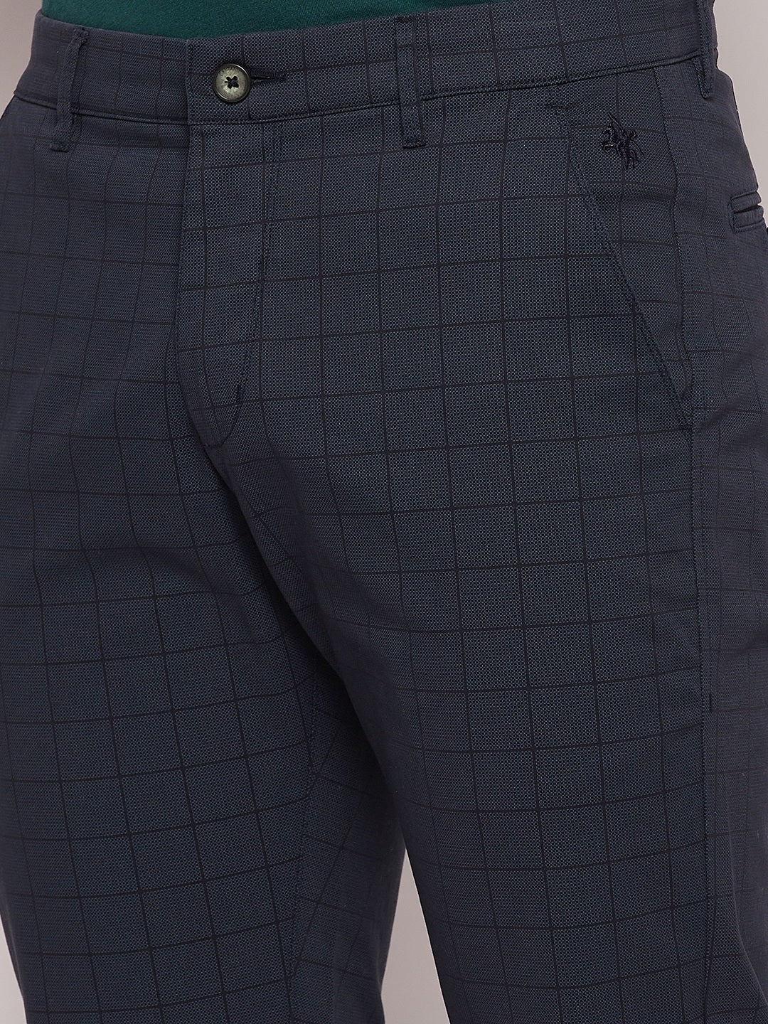 Men's Casual Flat front Navy Blue Checks Trousers - Image 6