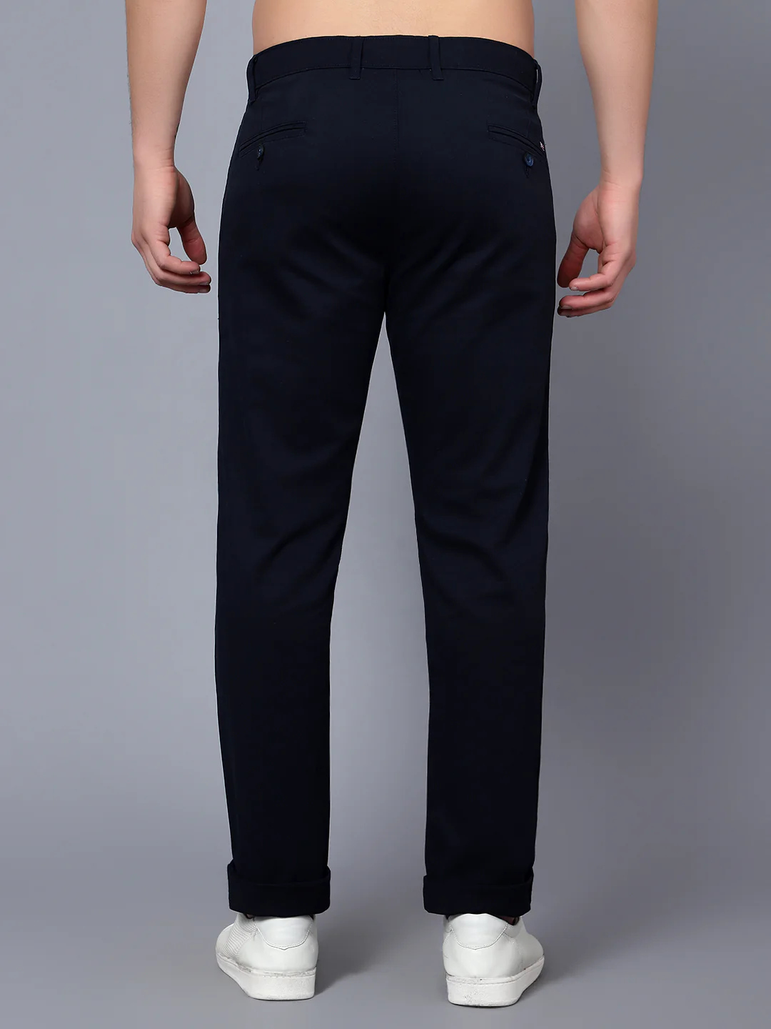 Men's Casual Flat front Navy Blue  Trousers - Image 2