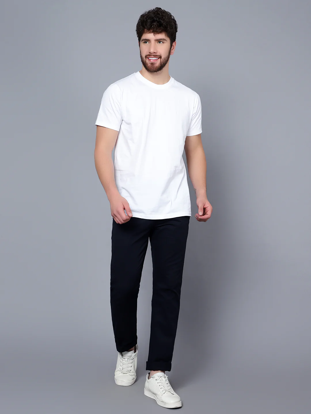 Men's Casual Flat front Navy Blue  Trousers - Image 5
