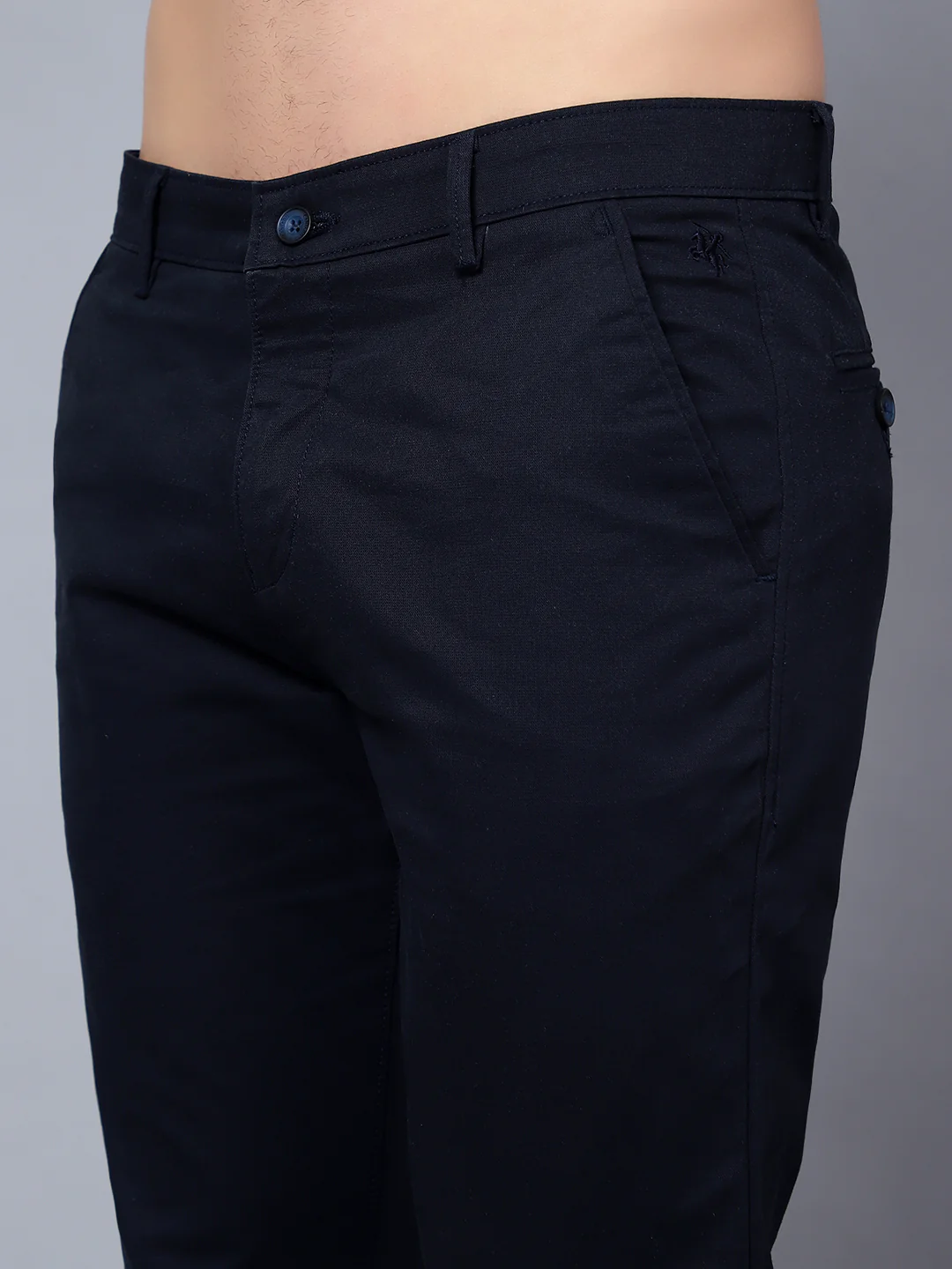 Men's Casual Flat front Navy Blue  Trousers - Image 6