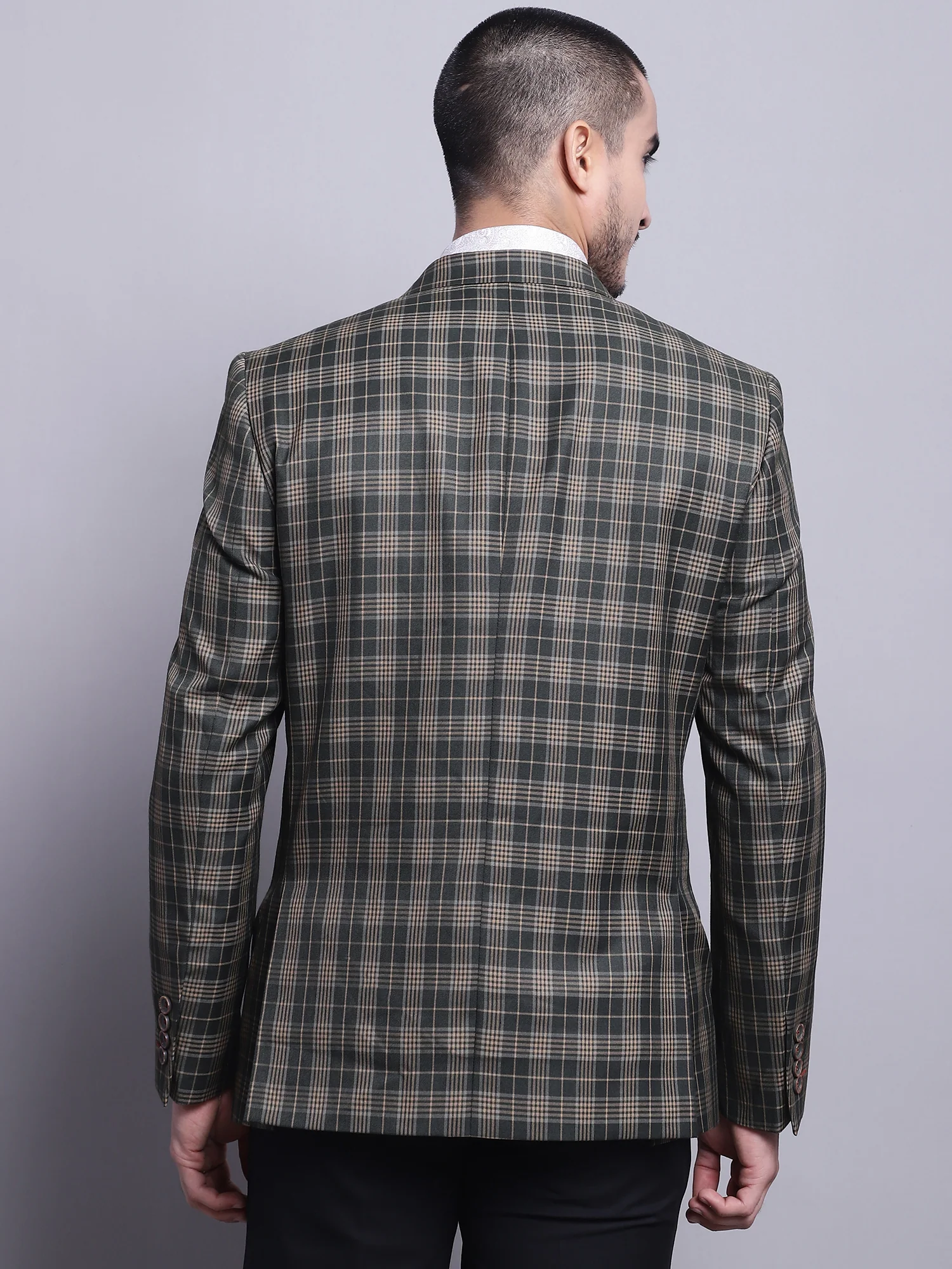 Blazer for Men | Premium Formal Blazer Slim Fit Notched Collar Poly Viscose Fabric Checkered Pattern - Image 2