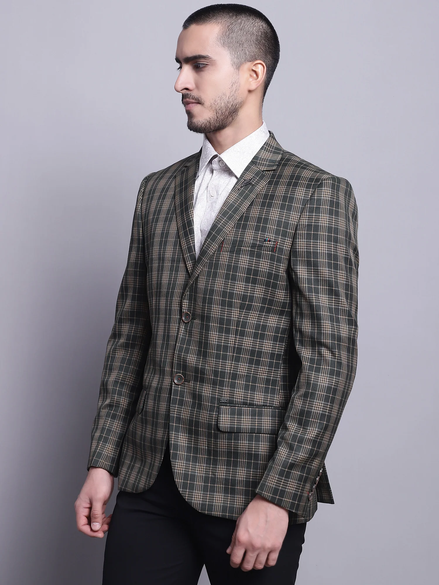 Blazer for Men | Premium Formal Blazer Slim Fit Notched Collar Poly Viscose Fabric Checkered Pattern - Image 3