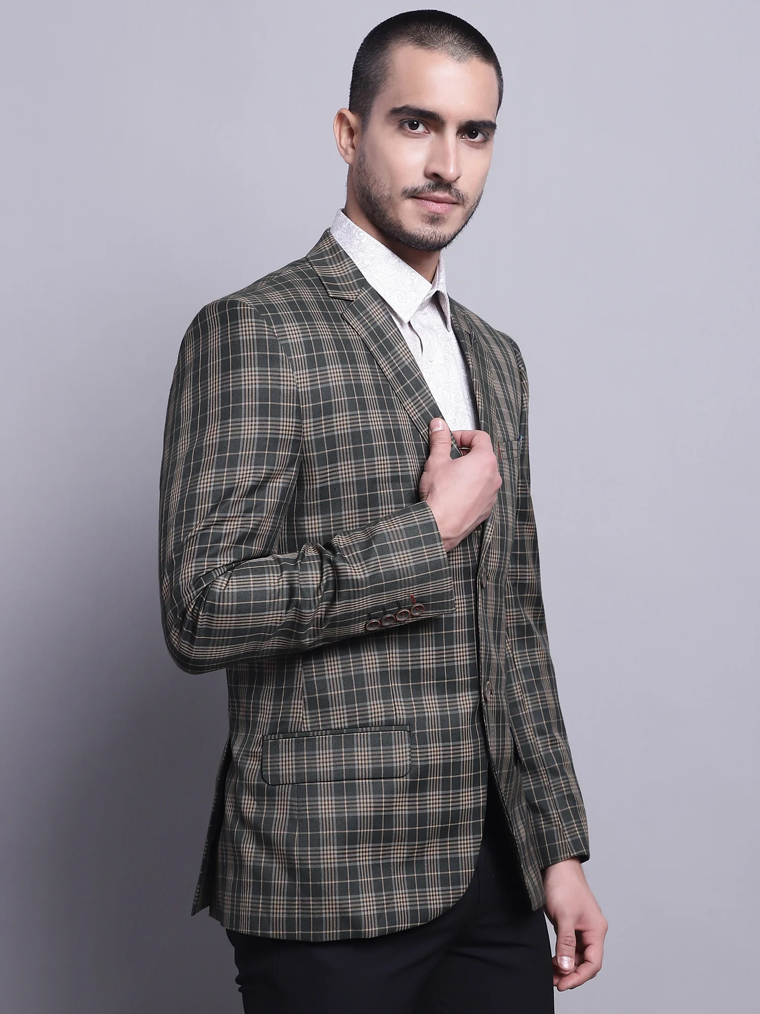 Blazer for Men | Premium Formal Blazer Slim Fit Notched Collar Poly Viscose Fabric Checkered Pattern - Image 4